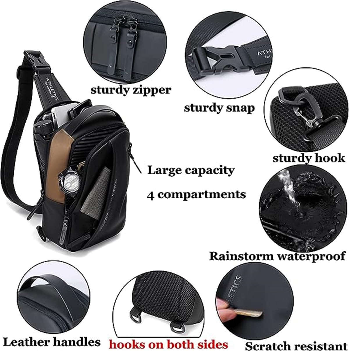Waterproof Sling Bag for Men - USB Charging Port & Headphone Jack - Lightweight Crossbody Shoulder Backpack for Outdoor, Travel, Hiking & Daily Use