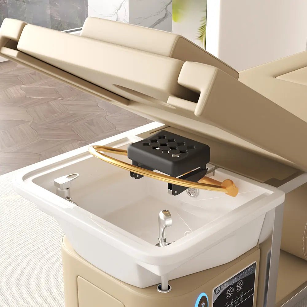 Premium SalonLand Thai Head SPA Shampoo Bed with Ceramic Basin - Adjustable Power Lift Backrest & Foot Bath for Ultimate Relaxation | Perfect for Hair Salons, Spas & Home Use