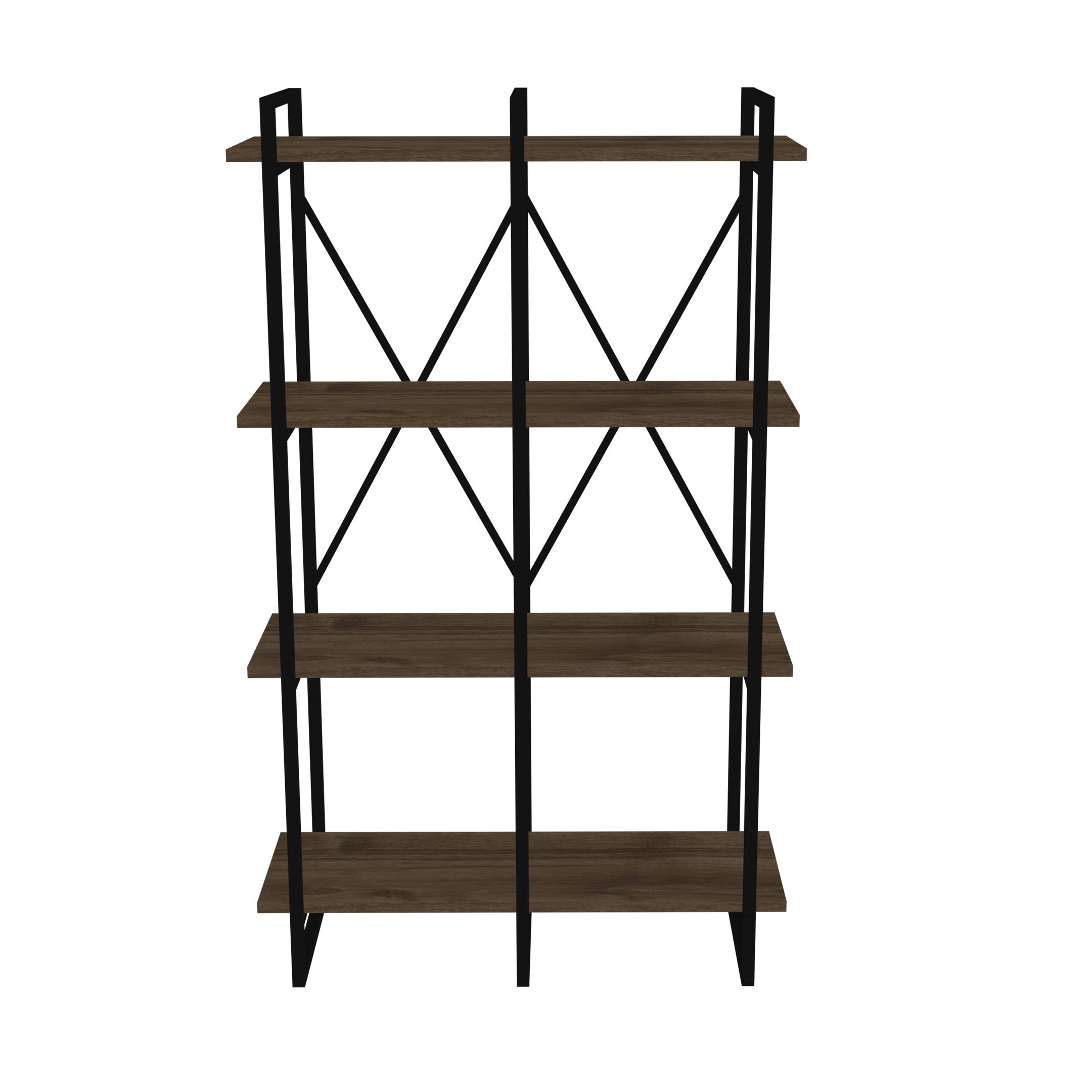 Modern Oak Bookcase - 55.11''H x 47.24''W x 13.38''D 4-Shelf Storage Bookshelf for Bedroom, Living Room & Office - Solid Wood Library Organizer with Anthracite Black Finish - Space-Saving Furniture for Home Decor