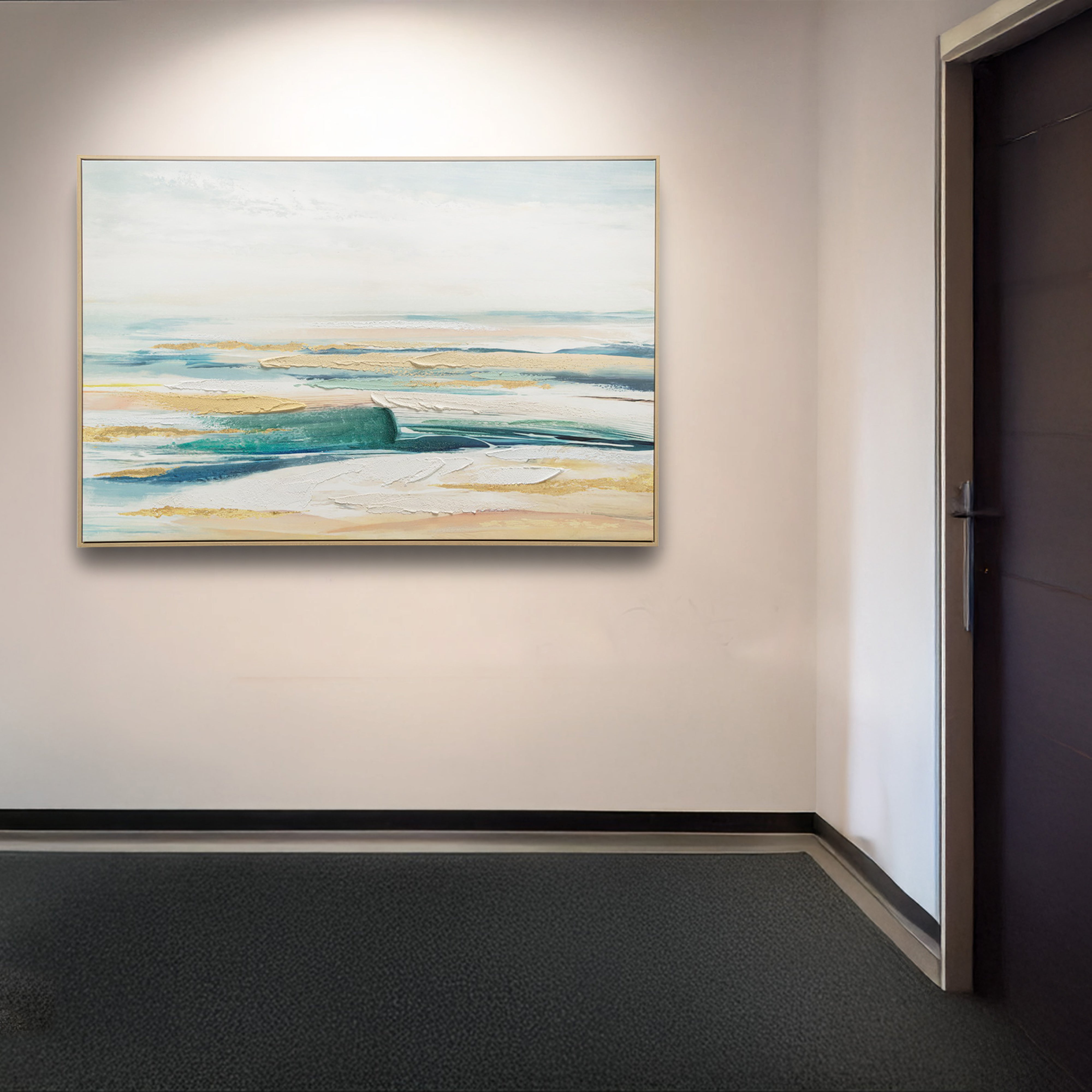 Urban Style Abstract Coastal Brushmarks Embellished Canvas Wall Art - Perfect for Beach House, Living Room & Office Decor