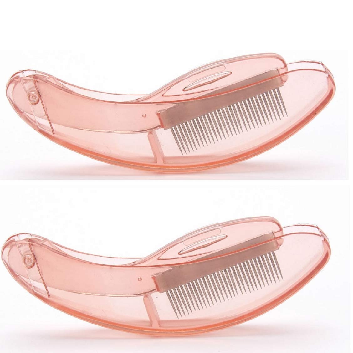 Professional Metal Eyelash & Eyebrow Comb Set - 2 Pack Pink Handle Folding Lash Brush for Perfect Definition | Salon, Makeup Kit & Travel Essential