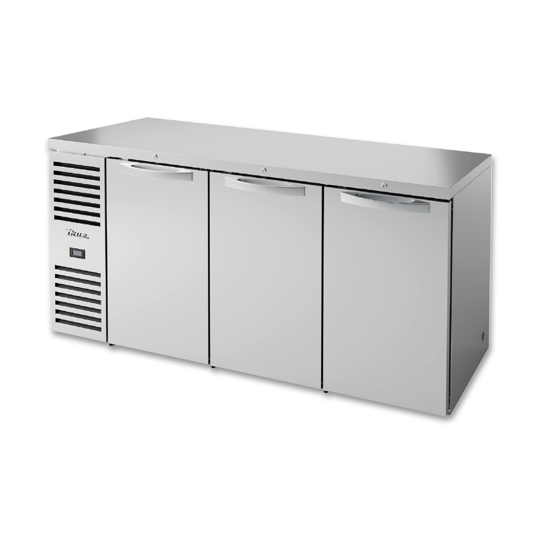 Commercial True 72 Back Bar Refrigerator with 3 Solid Doors - Stainless Steel Undercounter Beer & Wine Cooler for Restaurants, Bars, and Home Use