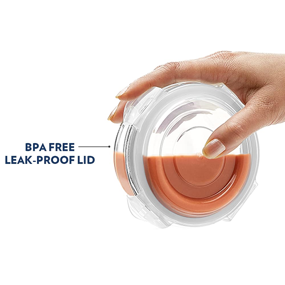 Borosil Klip N Store Airtight Glass Food Storage Containers Set of 2 (400ml Each) - Microwave & Oven Safe Round Kitchen Containers with Lids - Perfect for Meal Prep, Leftovers & Pantry Organization