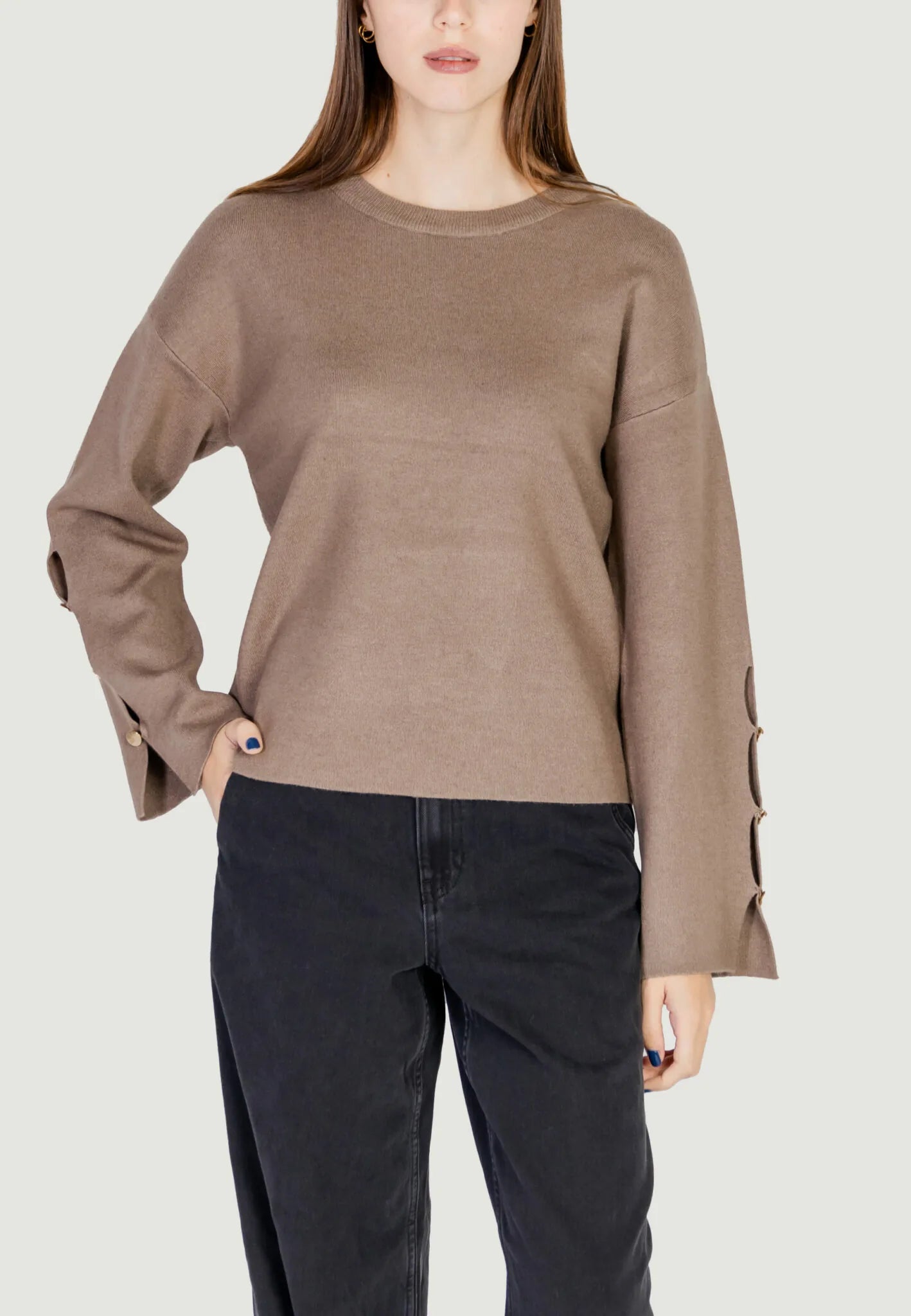 Cassie Knit Top for Women - Soft & Comfortable Dark Natural Melange Sweater - Perfect for Casual Wear, Office Outfits & Fall Layering