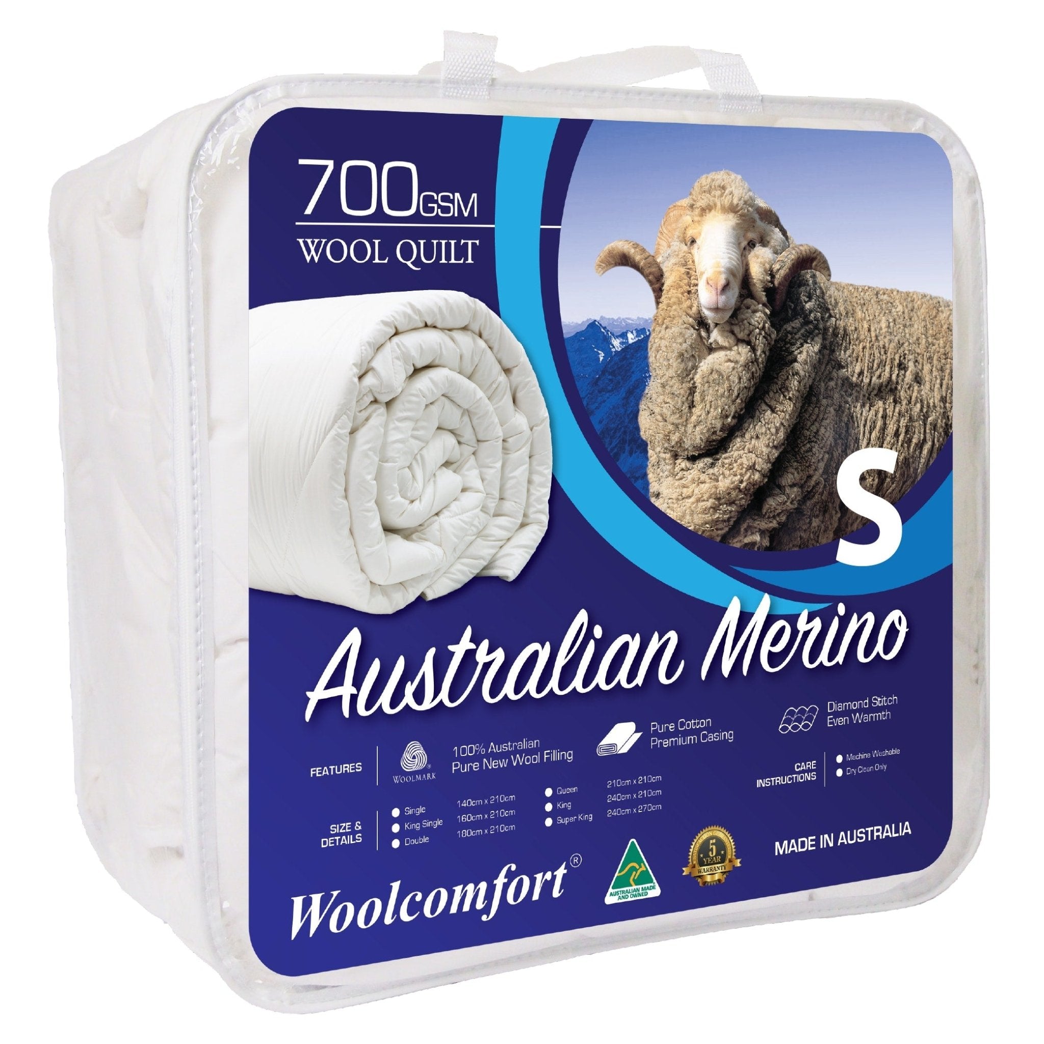 Premium Australian Merino Wool Quilt 700GSM - 140x210cm Single Size All-Season Warmth for Bedroom & Guest Room Comfort