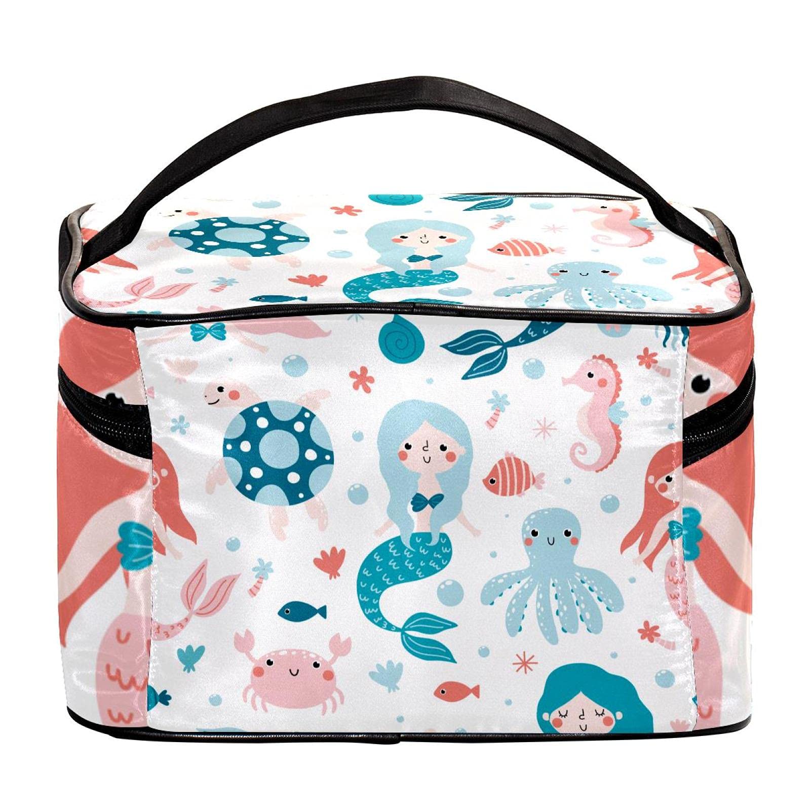 **Stylish Large Mermaid Octopus Crab Travel Makeup Bag – Waterproof Cosmetic Organizer with Zipper for Women & Girls – Perfect for Beach Trips, Travel, and Daily Makeup Storage**