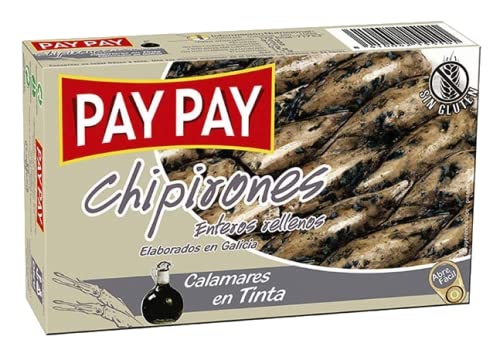 Premium Stuffed Squids in Ink Sauce - Chipirones Rellenos en su Tinta - 4oz Canned Seafood (Pack of 25) - Perfect for Tapas, Paella & Gourmet Cooking