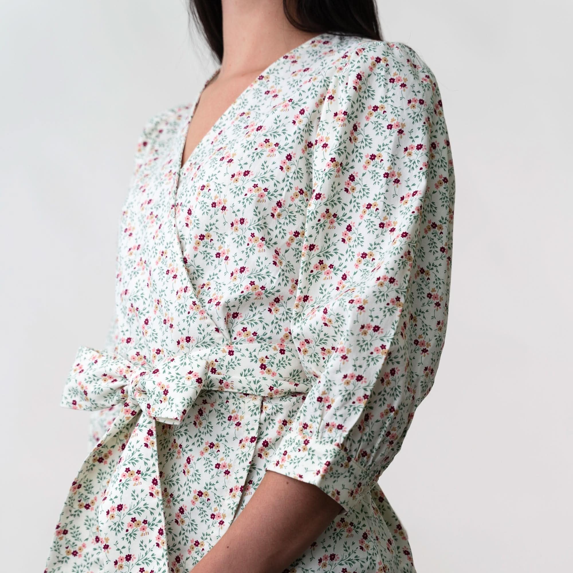 Hope & Henry Women's Puff Sleeve Wrap Shirt - Flowy Blouse for Work & Date Night | Stylish Tops for Office, Cocktail Parties & Casual Outings