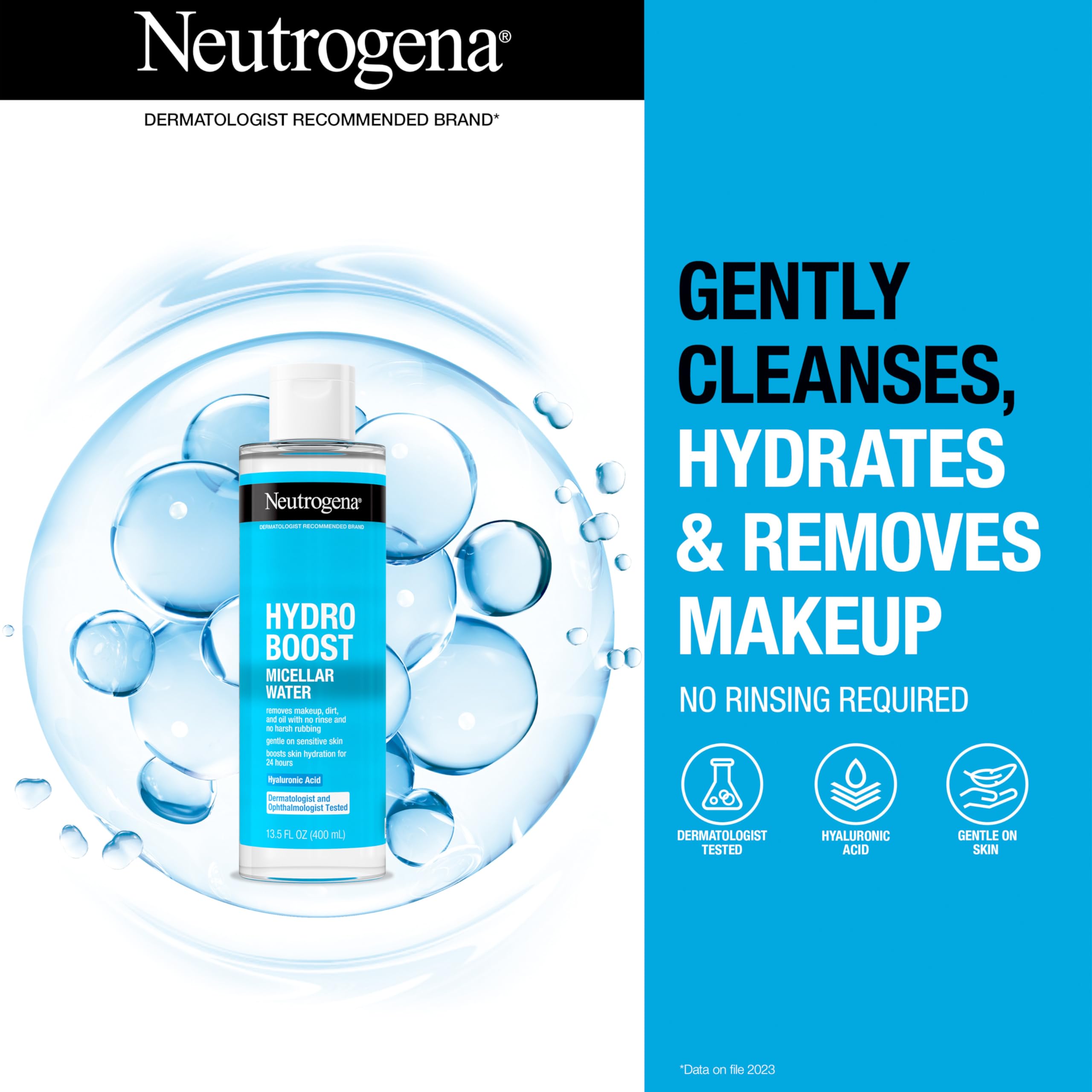 Neutrogena Hydro Boost Micellar Water with Hyaluronic Acid - 13.5 fl oz Gentle Makeup Remover for Sensitive Skin | Oil-Free, Non-Comedogenic Facial Cleanser | Perfect for Daily Skincare & Travel Essentials