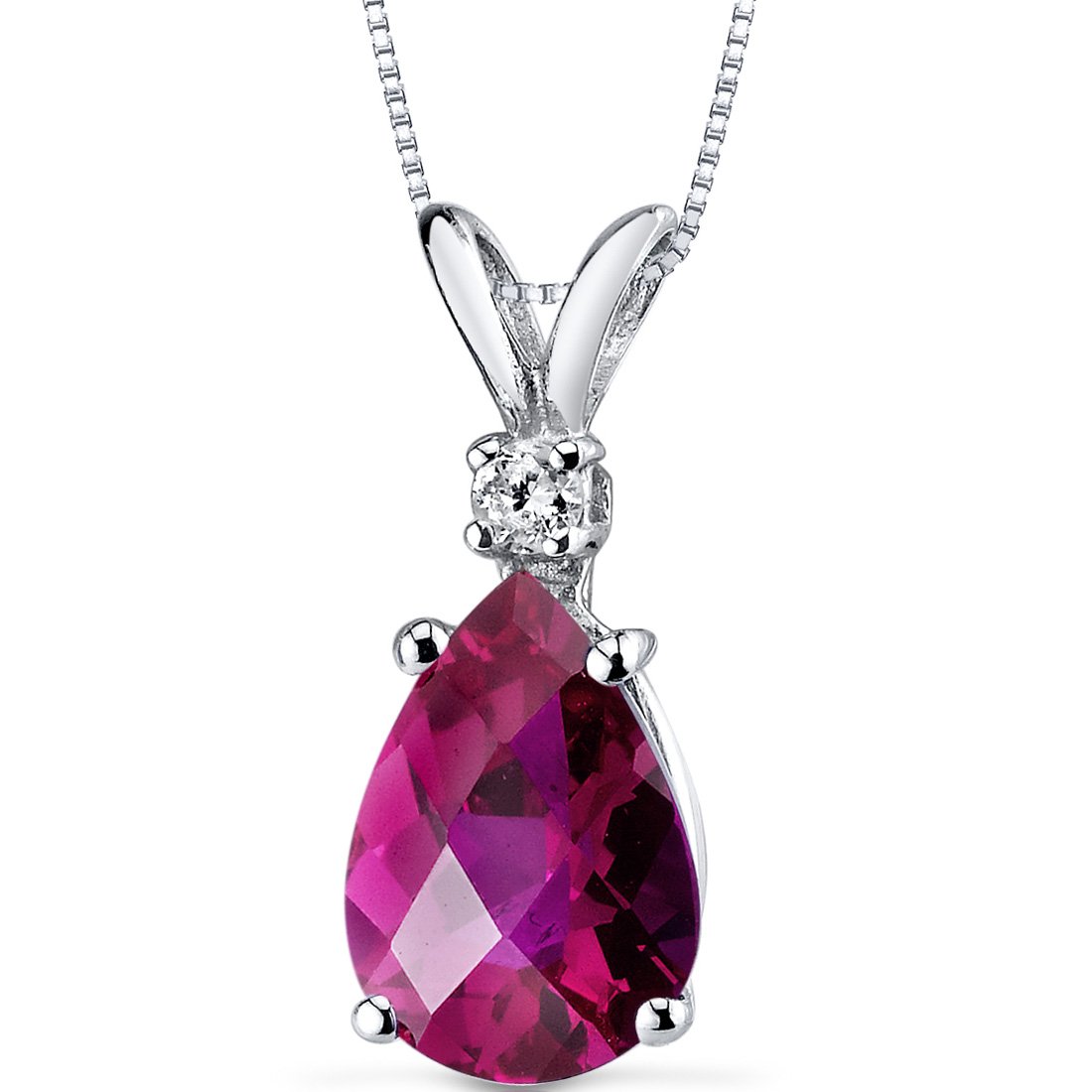 PEORA 14K White Gold 2.50 Carats Lab-Created Ruby & Genuine Diamond Pendant - AAA Pear Shape 10x7mm Teardrop Solitaire Necklace - Valentine's Day, Anniversary & Birthday Gift for Women, Wife, Sister - Perfect for Romantic Dates, Special Occasions & Everyday Elegance