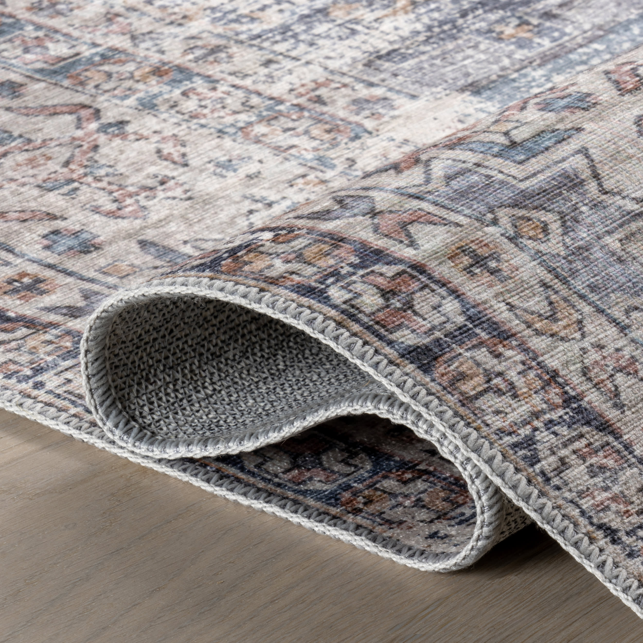 Allison Faded Spill Proof Washable Rug - Blue Non-Slip Area Rug for Living Room, Bedroom, Kitchen & High Traffic Areas