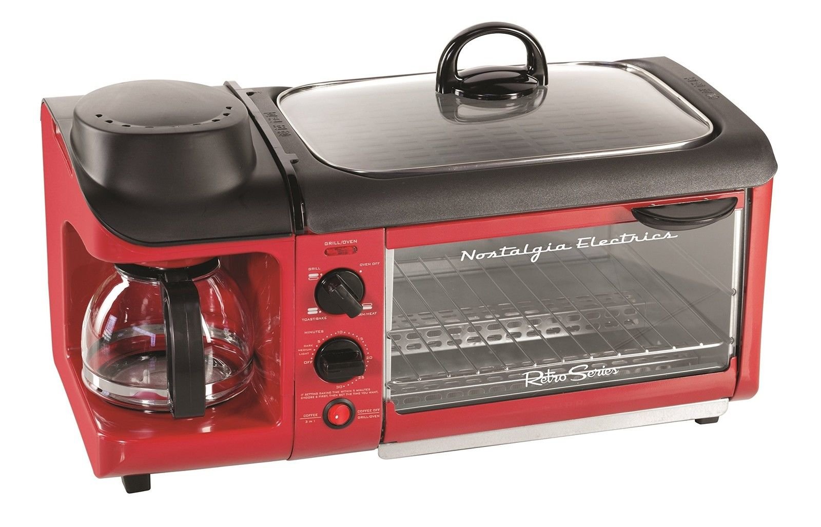 3-in-1 Breakfast Station - Retro Toaster Oven, Griddle & Coffee Maker Combo for Small Kitchens | Perfect for Dorms, Apartments & RVs
