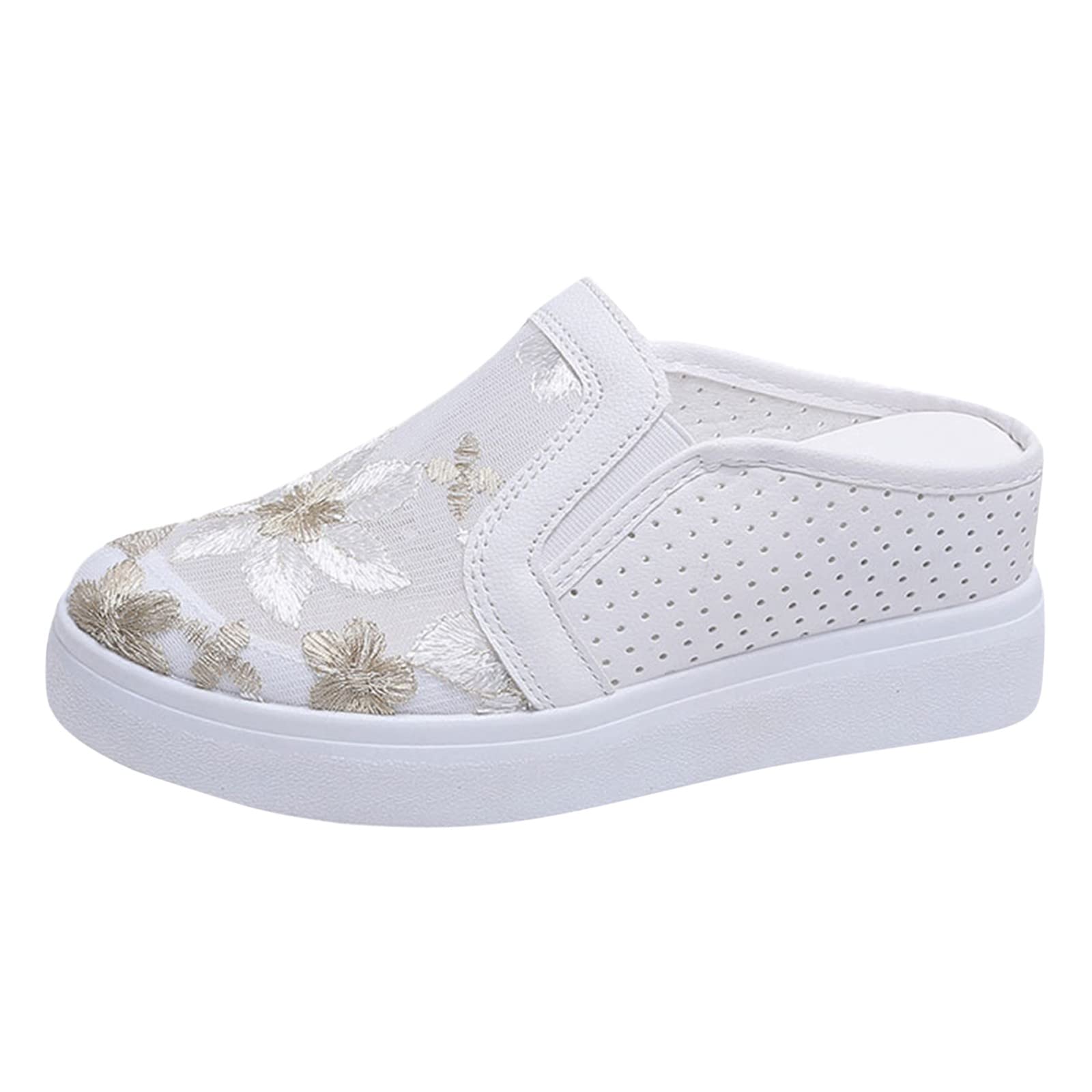 Women's Slip-On Sneakers - Cute White Flats for Running & Tennis - Comfortable Slide-On Shoes for Casual Wear, Gym & Outdoor Activities