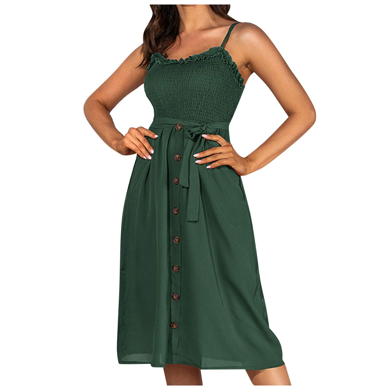 Women's Summer Casual Sling Strap High Waist Solid Color Dress - Elegant Vacation & Christmas Party Wear for Women