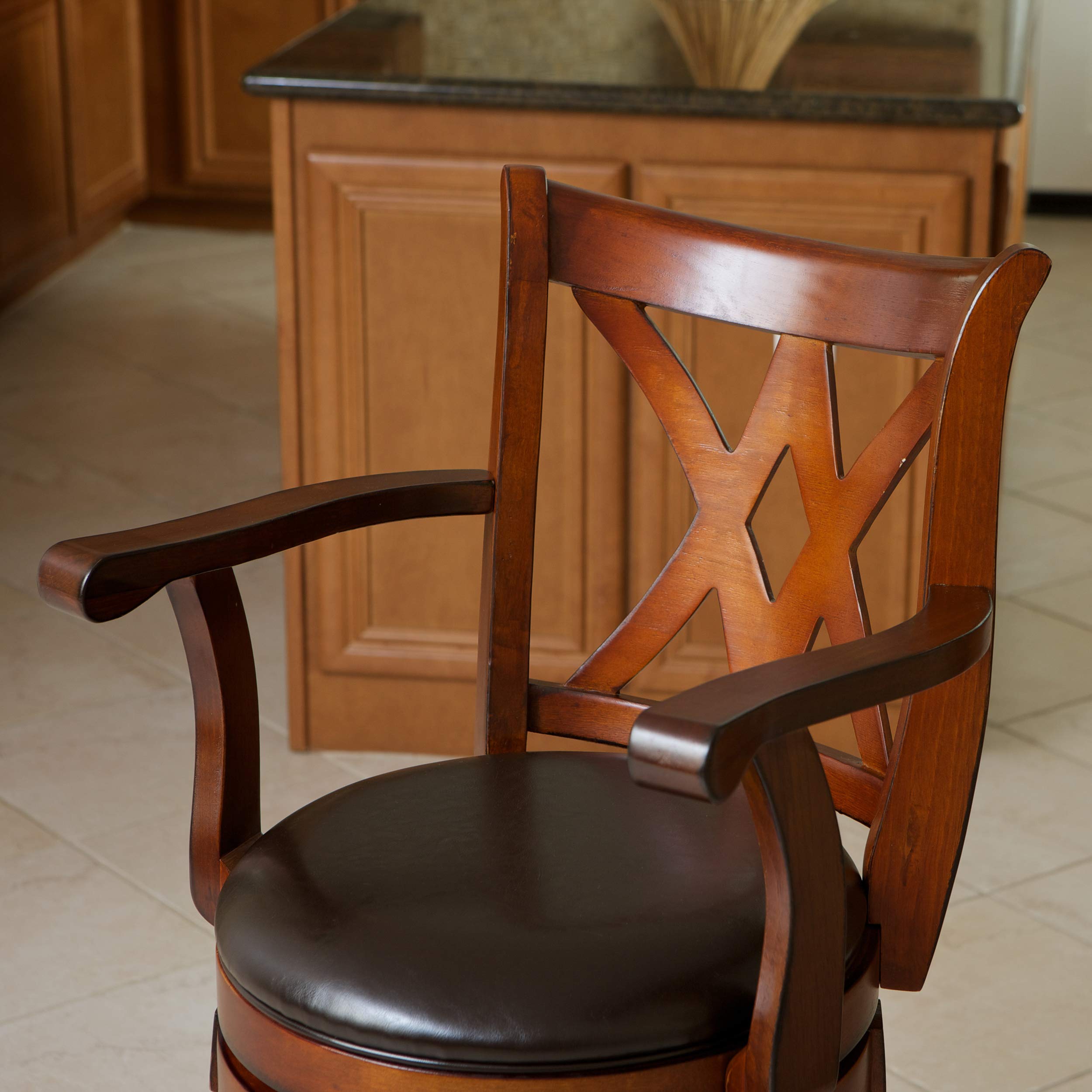 Christopher Knight Home Eclipse Armed Swivel Barstool - Chocolate Brown Bar Height Counter Stool for Kitchen Island, Breakfast Nook & Home Bar