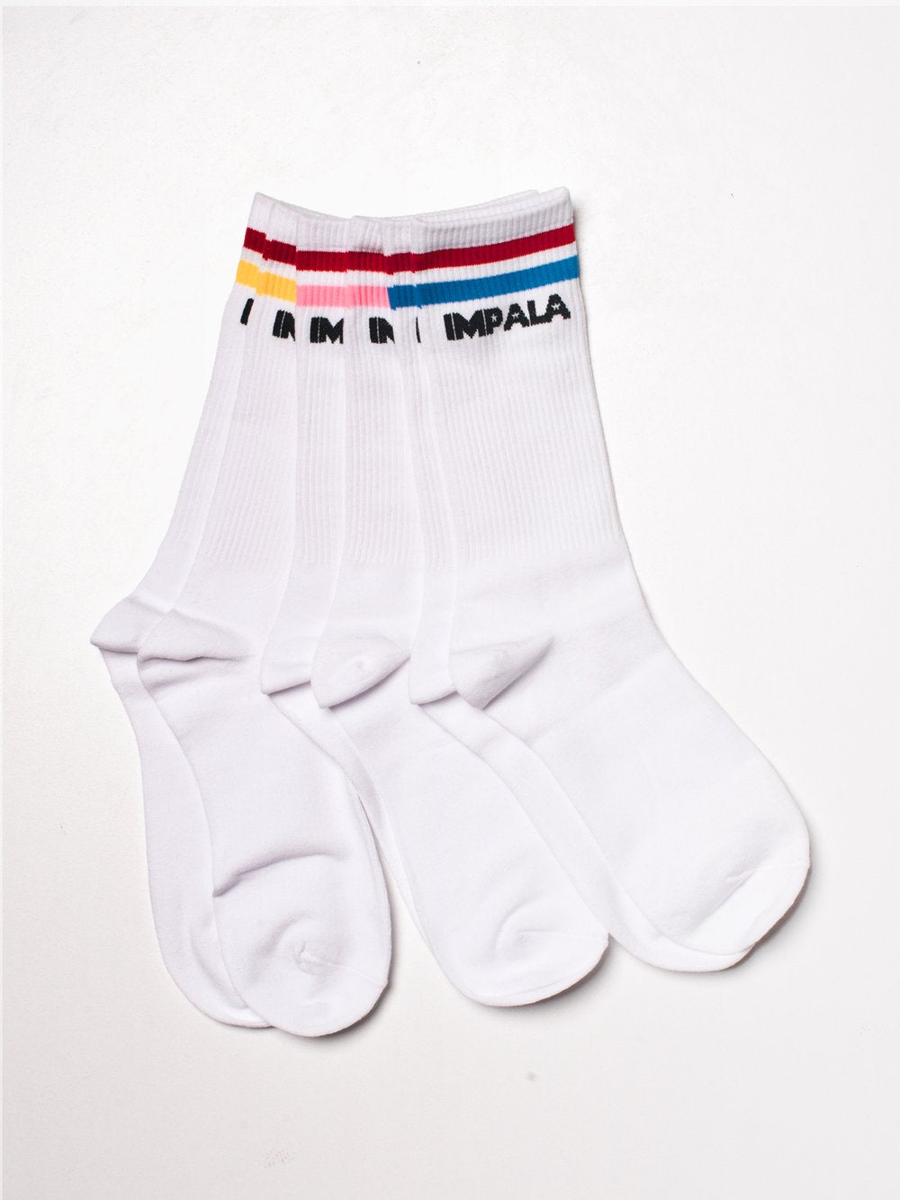 Impala Striped Socks 3-Pack for Men & Women - Soft Breathable Cotton Crew Socks - Multi Color Striped Athletic Socks for Running, Gym, Workout & Everyday Wear