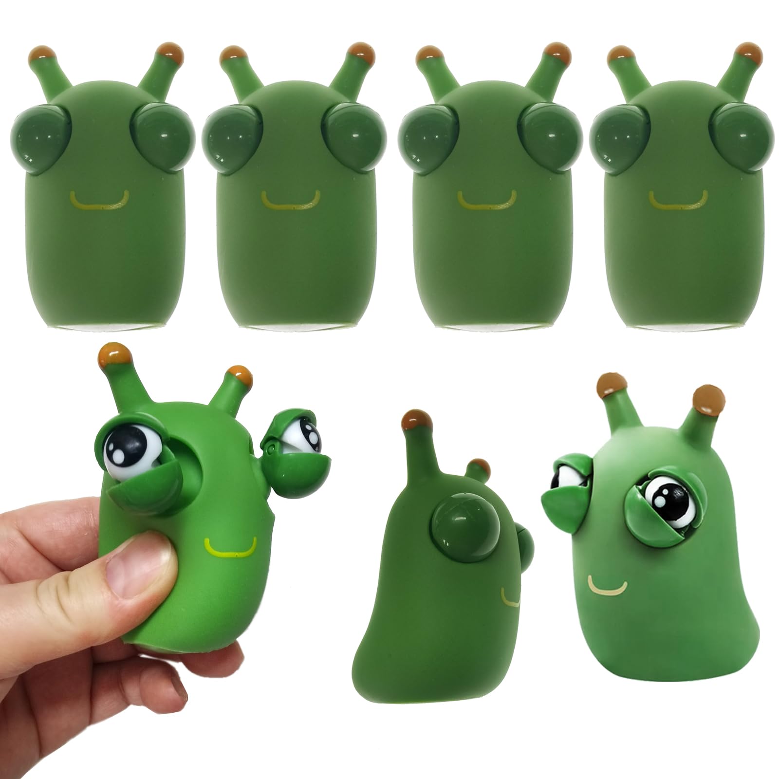 6 Pack Funny Pop-Out Grass Worm Pinch Stress Relief Toys - Squeeze & Bounce Eye Worms for Kids & Adults - Perfect for Office, Classroom & Home Fidgeting