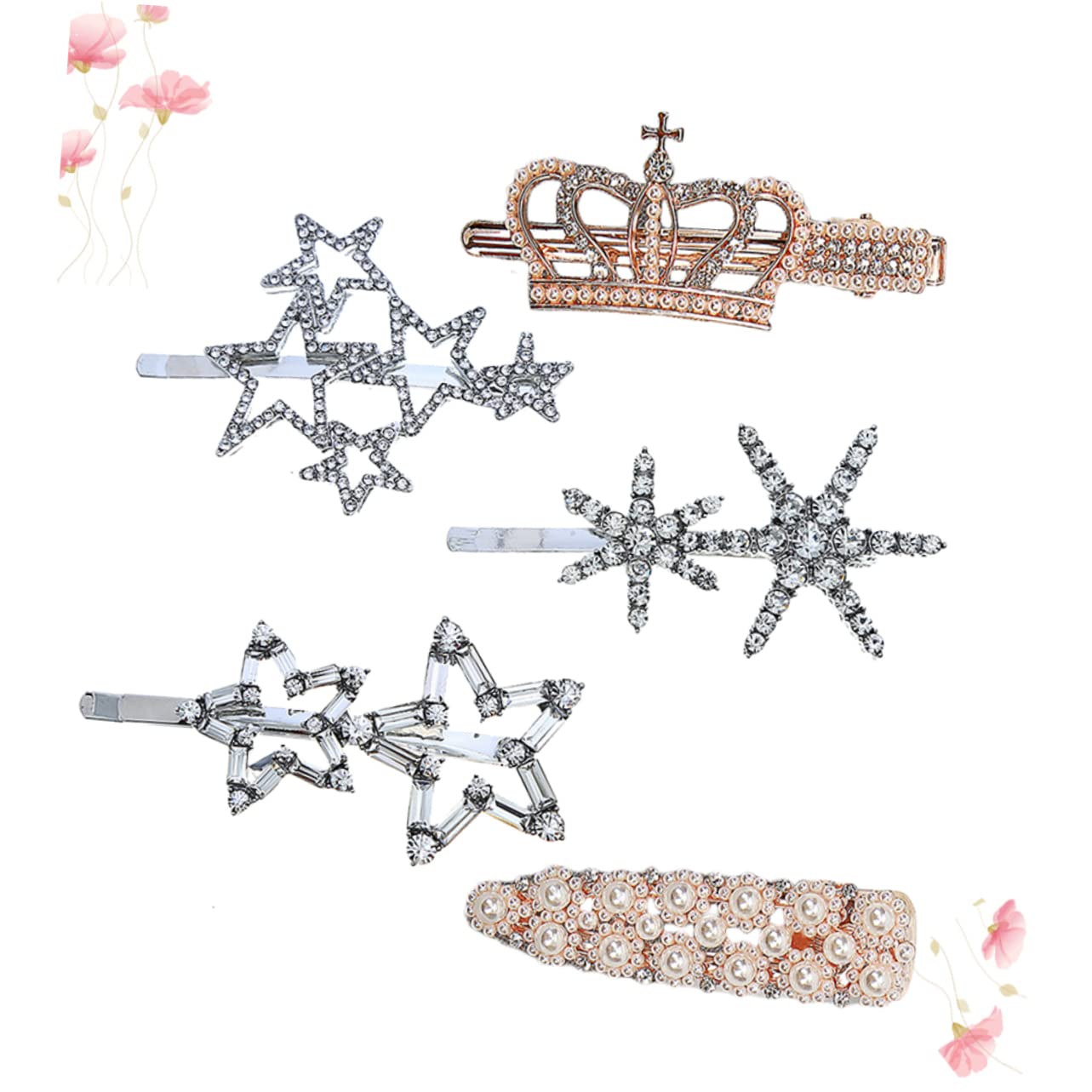 Minkissy 5-Piece Alloy Star Hair Clips Set with Rhinestones - Metallic Hair Pins for Women & Girls - Perfect for Parties, Weddings, and Everyday Styling