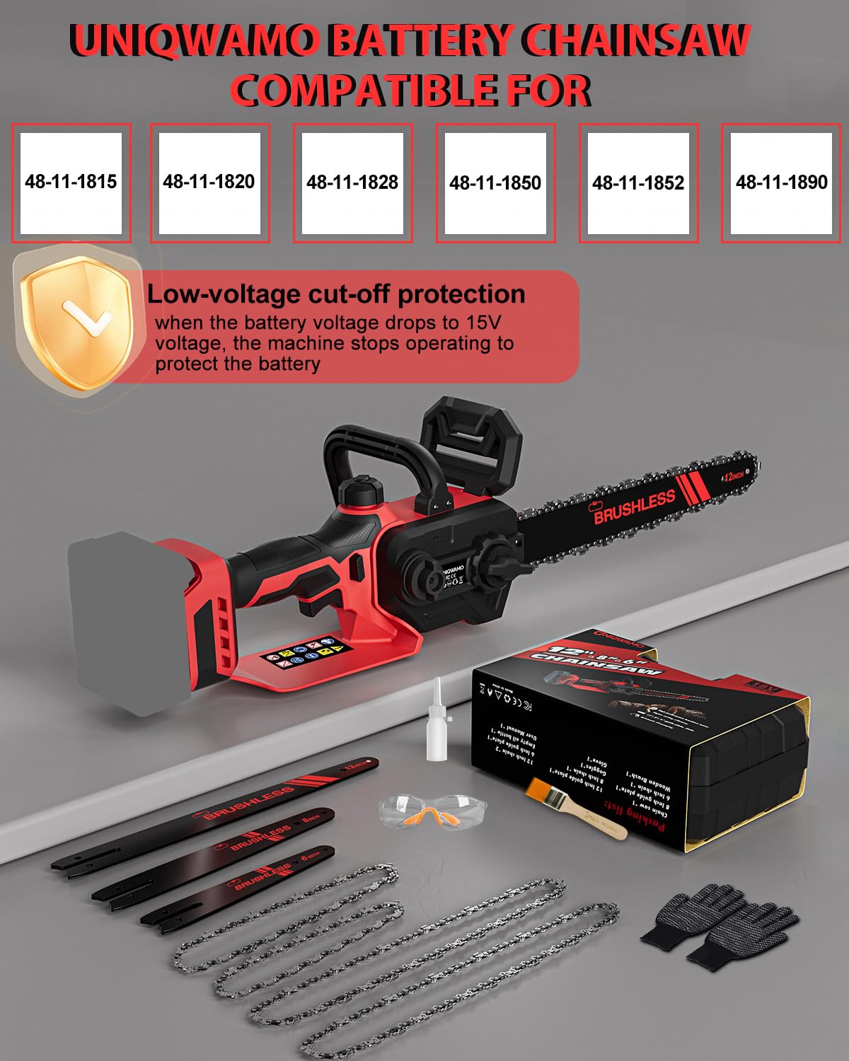 3-IN-1 Milwaukee 18V Battery Compatible Cordless Chainsaw - 12
