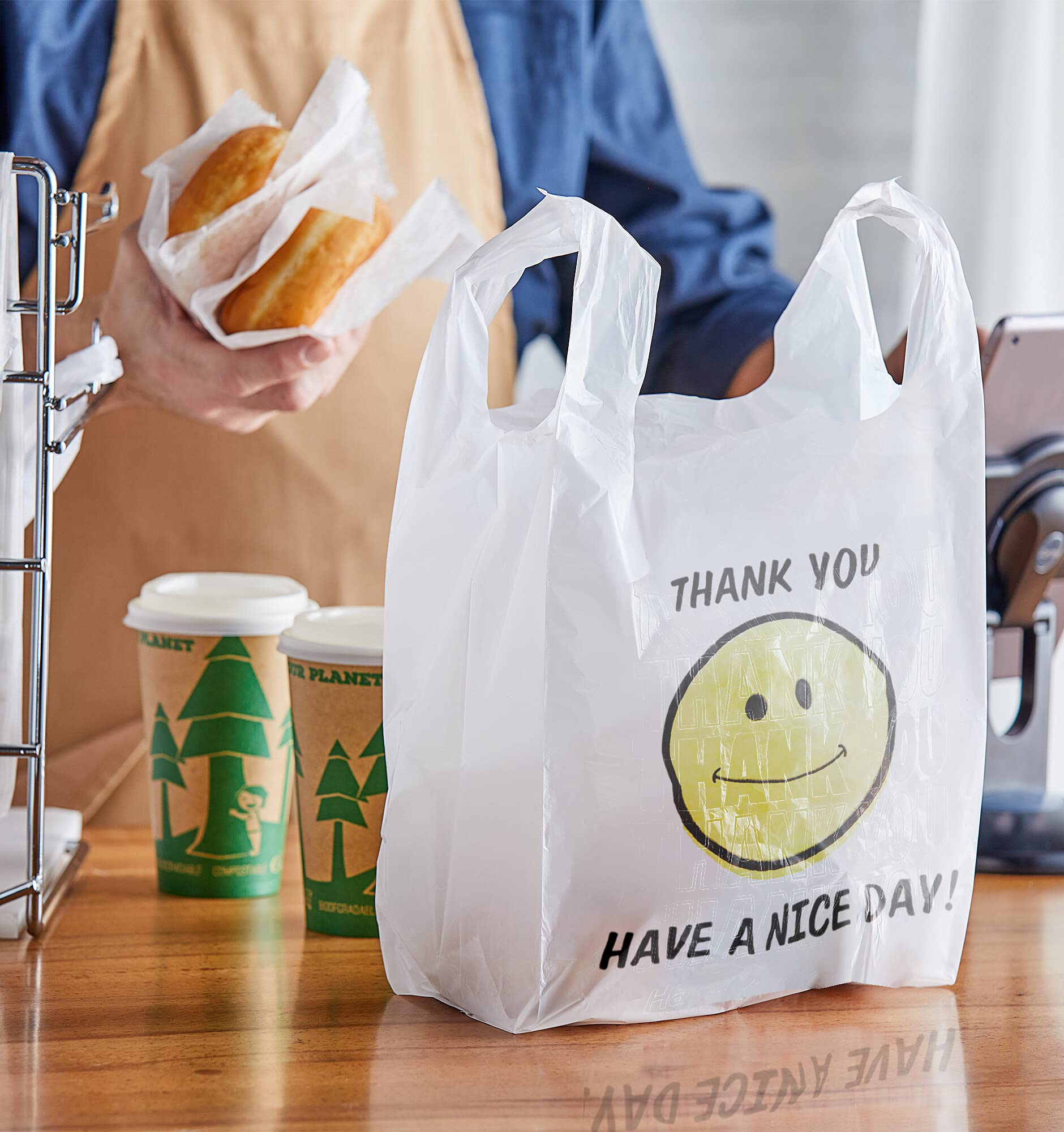 800 Pack Thank You Plastic Bags 11.5x6.5x22 Inches - 0.55 Mil Thickness Preprinted Retail Shopping Bags | Carry-Out T-Shirt Bags for Clothing Stores, Restaurants & Gift Shops | Perfect for Packaging, Merchandise Display & Customer Convenience