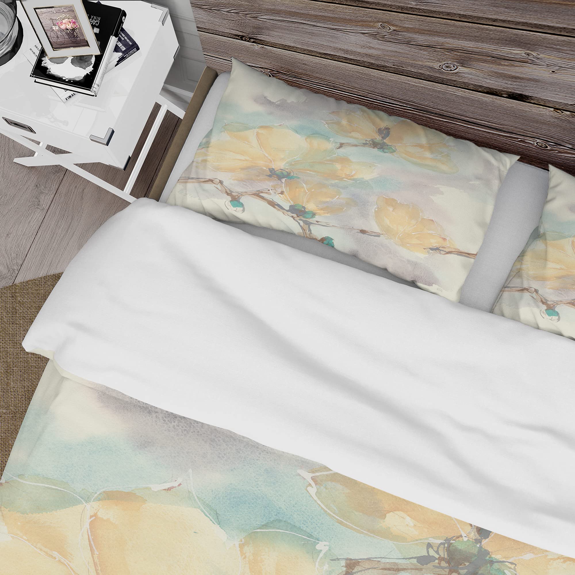 DesignQ Magnolias in White II Traditional Blue Floral Duvet Cover Set Queen - 3 Piece All Season Bedding Set for Comfortable Sleep & Home Decor