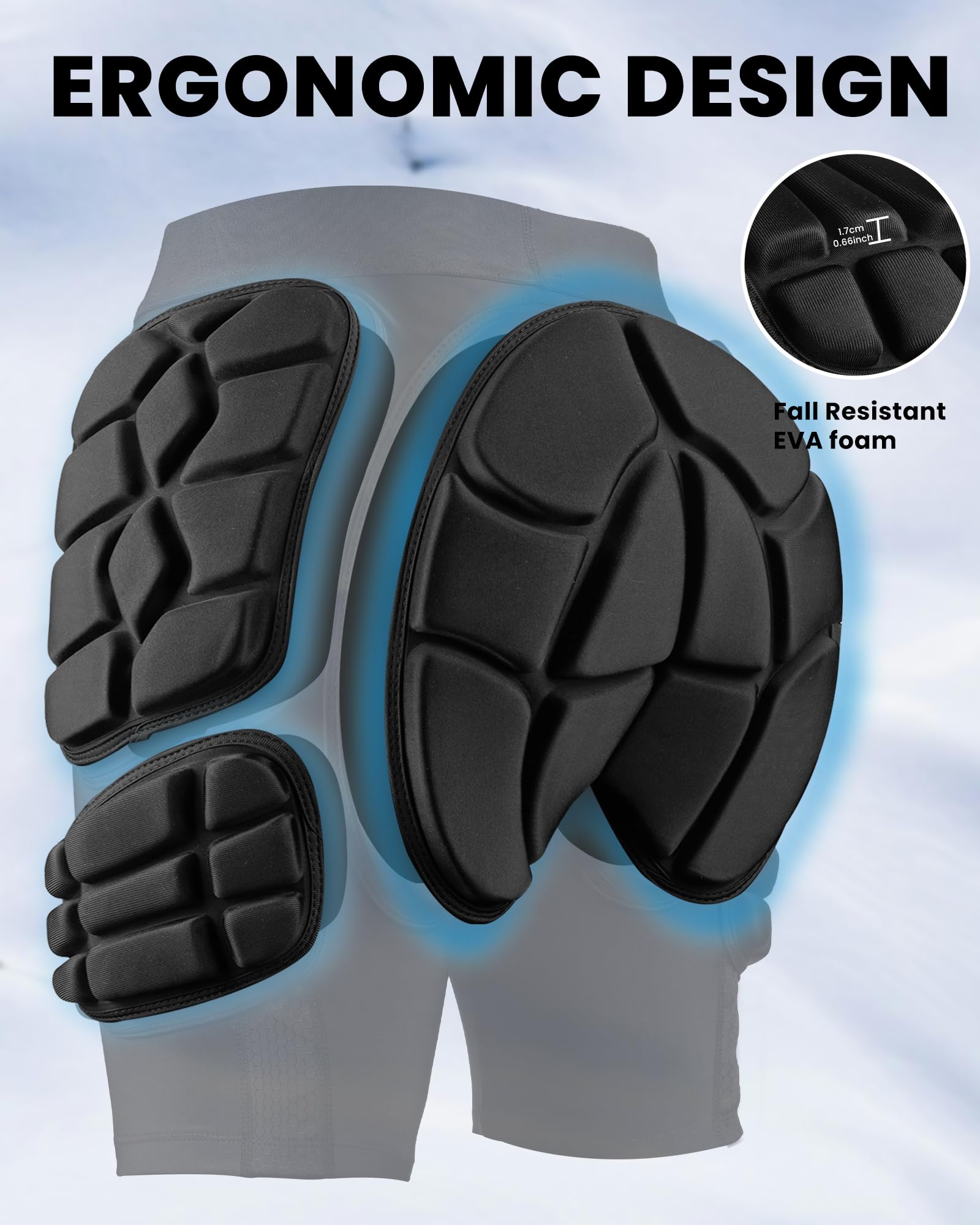 OutdoorMaster 3D Protection Snowboard Impact Shorts with Thick EVA Pads - Tailbone Protection for Snowboarding, Skiing & Skating - Available in 3 Sizes - Perfect for Winter Sports & Extreme Activities