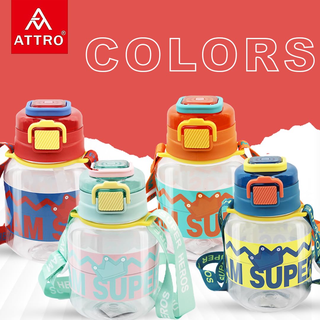 Attro Spike Kids 670ml Water Bottle with Straw Lid & Nylon Strap - BPA Free, Leak Proof Stainless Steel Bottle for Toddlers - Dark Blue - Perfect for School, Outdoor Activities and Travel