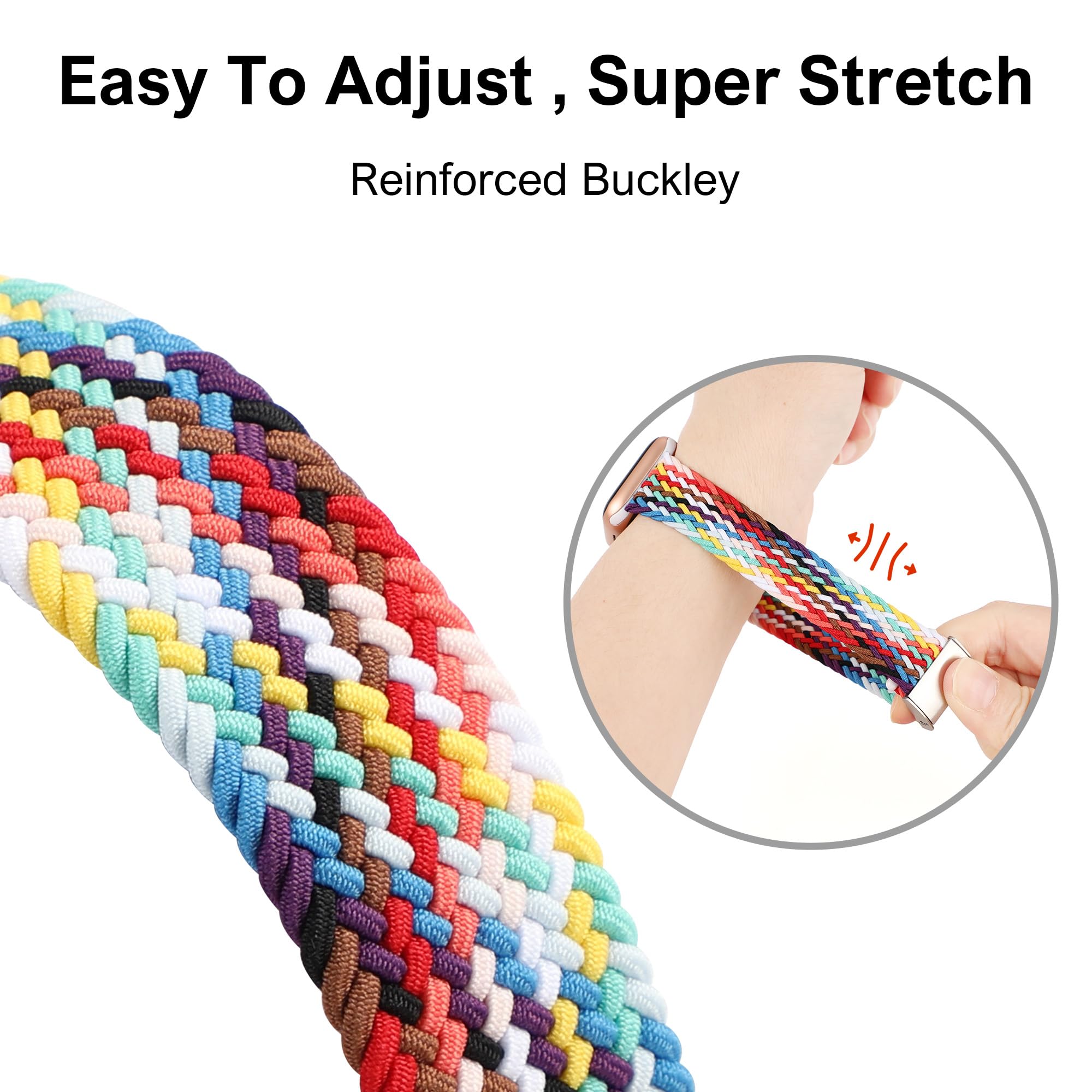 Stretchy Braided Solo Loop Apple Watch Band - Adjustable Nylon Elastic Sport Strap for iWatch Series 10/9/8/7/6/SE/5/4/3/2/1/Ultra - Compatible with 49mm 46mm 45mm 44mm 42mm 41mm 40mm 38mm - Unisex Design for Men & Women - Perfect for Running, Workouts & Everyday Wear