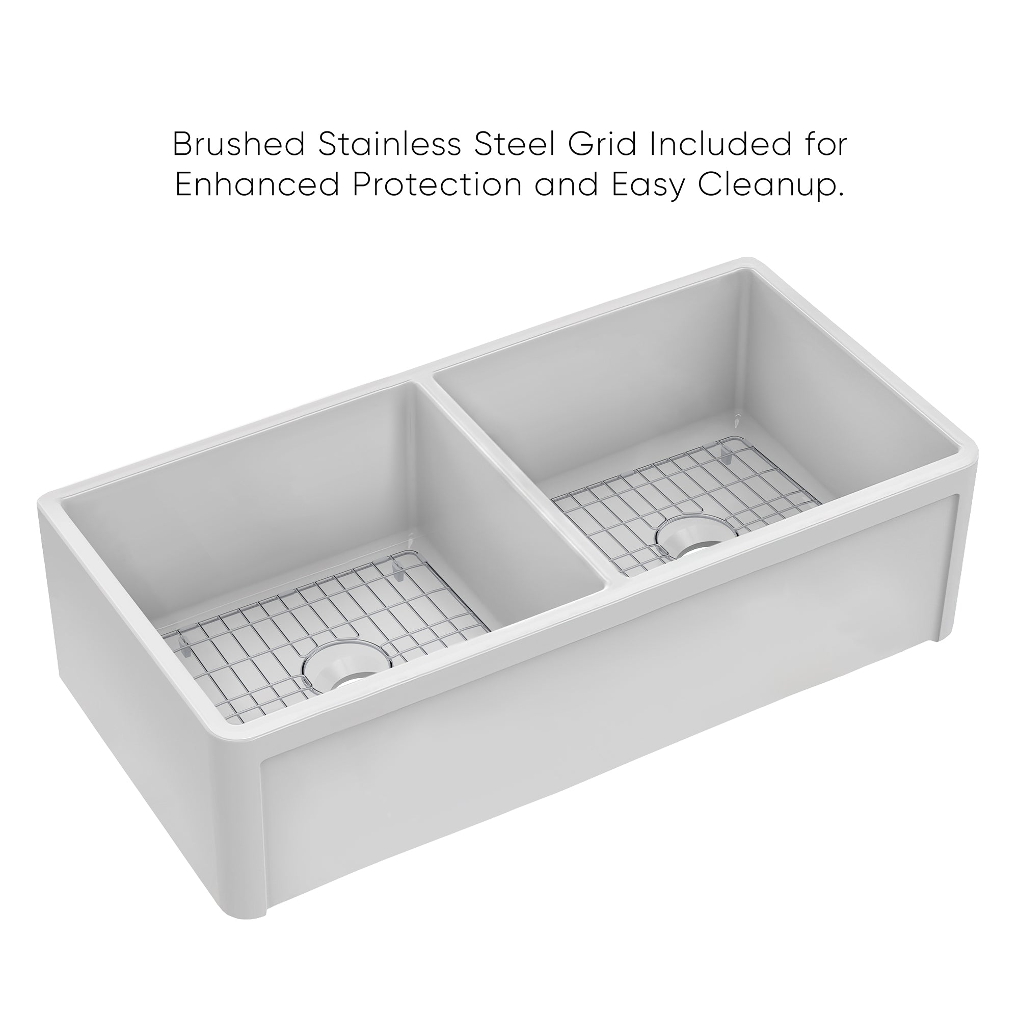 Premium Reversible Fireclay Kitchen Sink with Grid - 3 Edge Frame & Plain Front Apron - Durable Farmhouse Sink for Modern Kitchens & Remodeling Projects