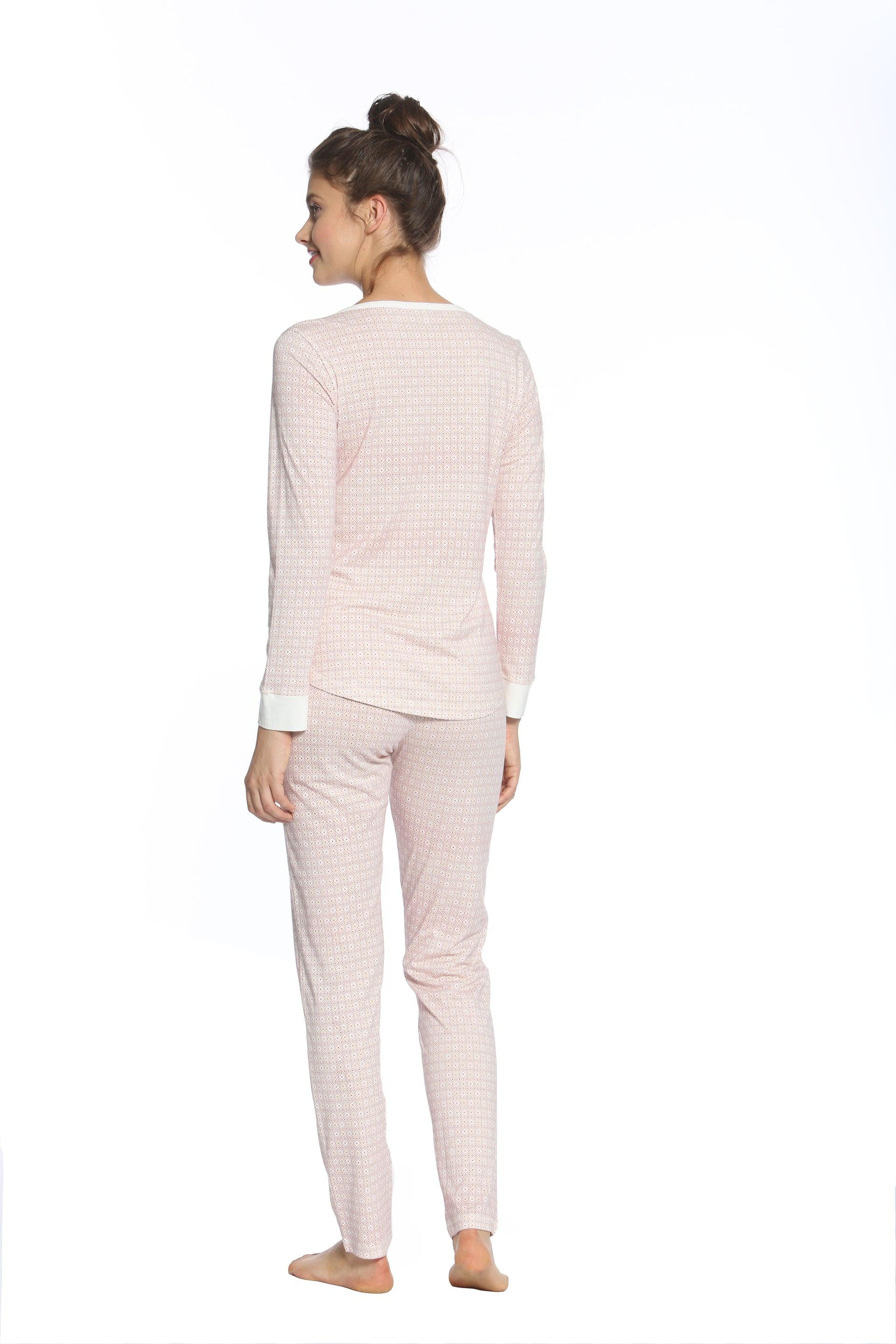 Long Sleeve Henley Pajama Set for Women - Soft Cotton Sleepwear - Cozy Loungewear for Nighttime & Relaxation at Home