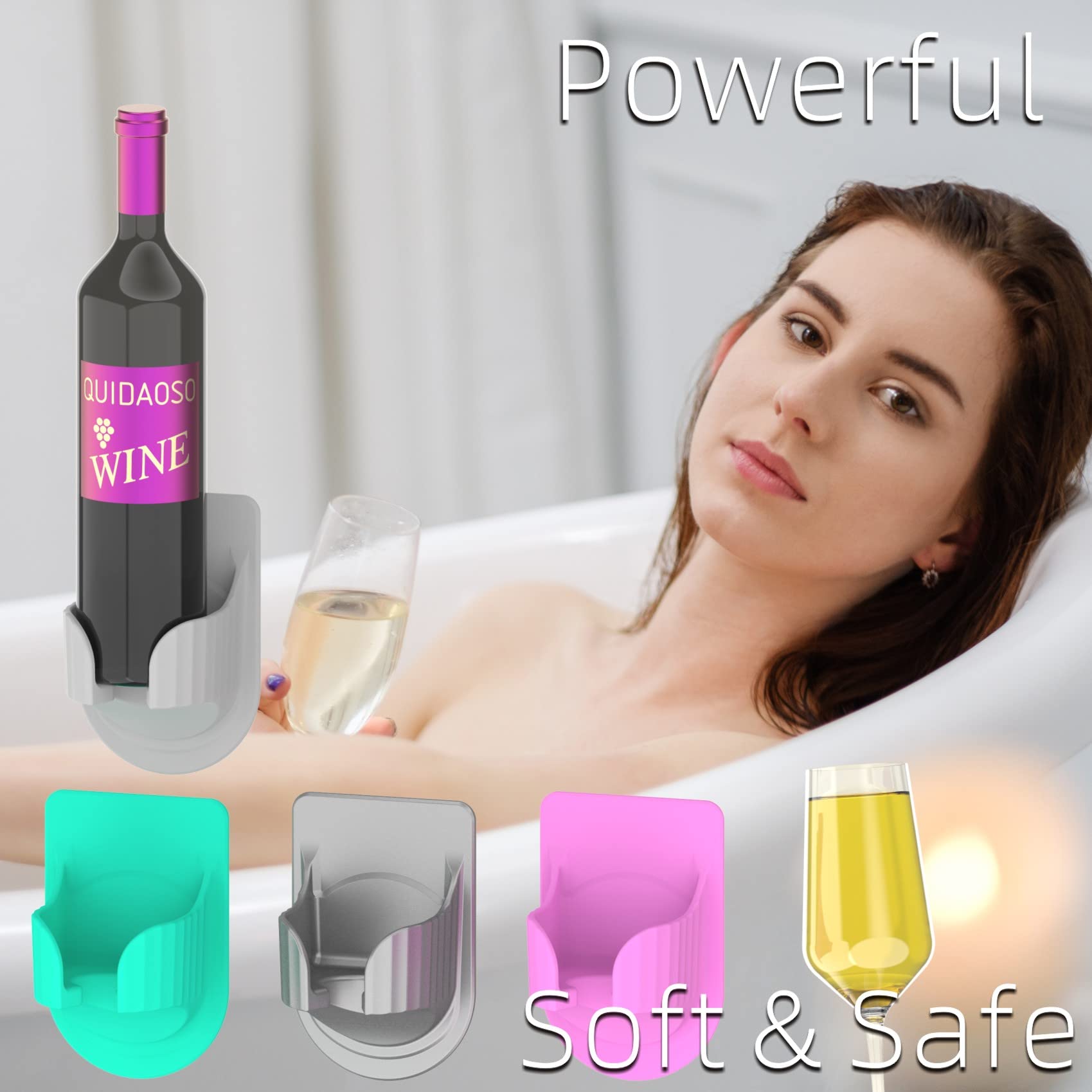 Shower Cup Holder - Wall Mounted Silicone Drink Holder for Wine Glasses, Beer Bottles & Drinks - Multi-Functional Bathroom Accessory for Bathtub, Shower & Poolside - Perfect Gift Idea (Grey)
