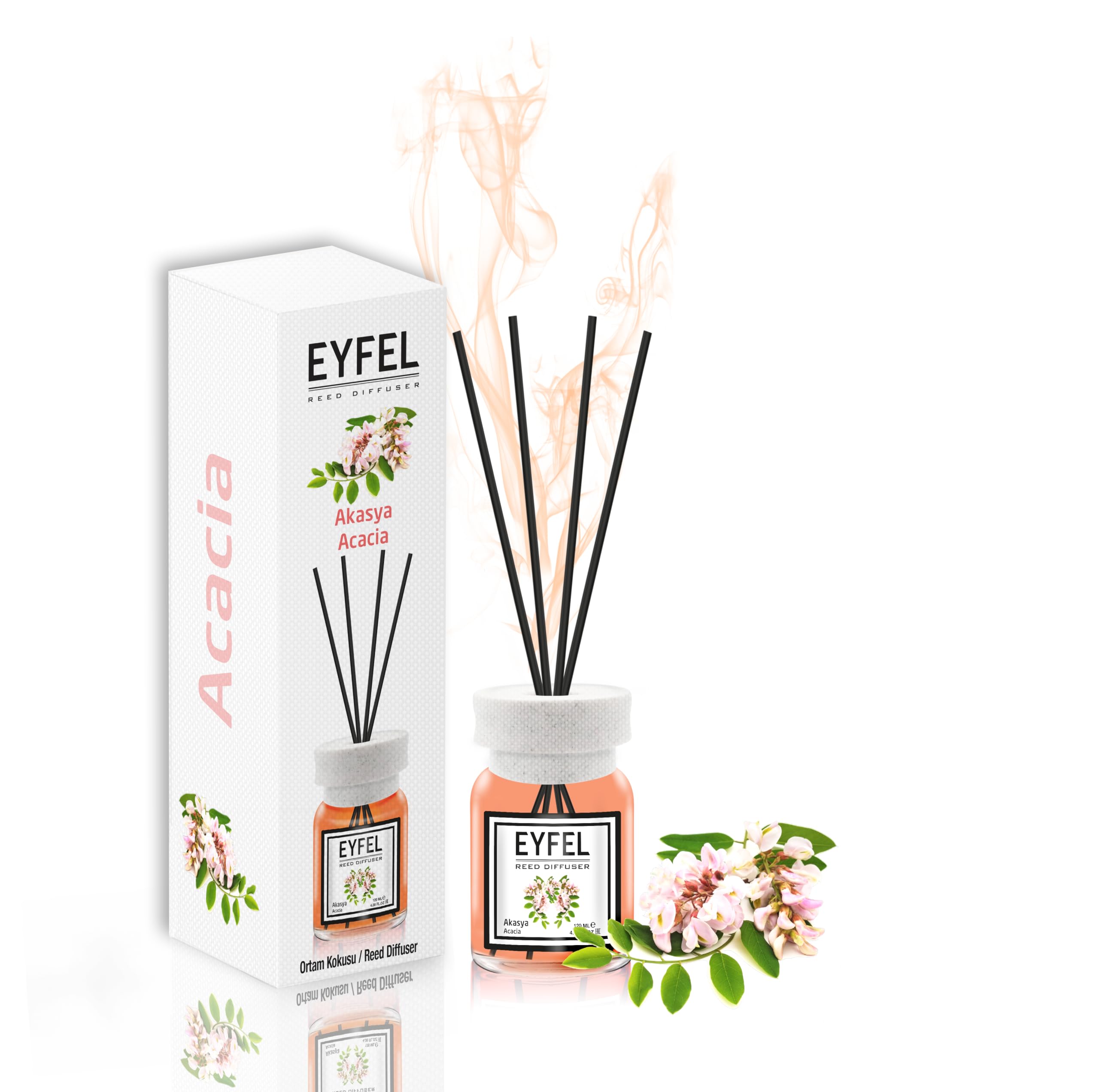 EYFEL Acacia Reed Diffuser Set - 4.05 fl oz Essential Oil Diffuser with Natural Rattan Sticks | Home Fragrance for Living Room, Bedroom & Bathroom | Aromatherapy Decor Gift Set for Housewarming & Relaxation