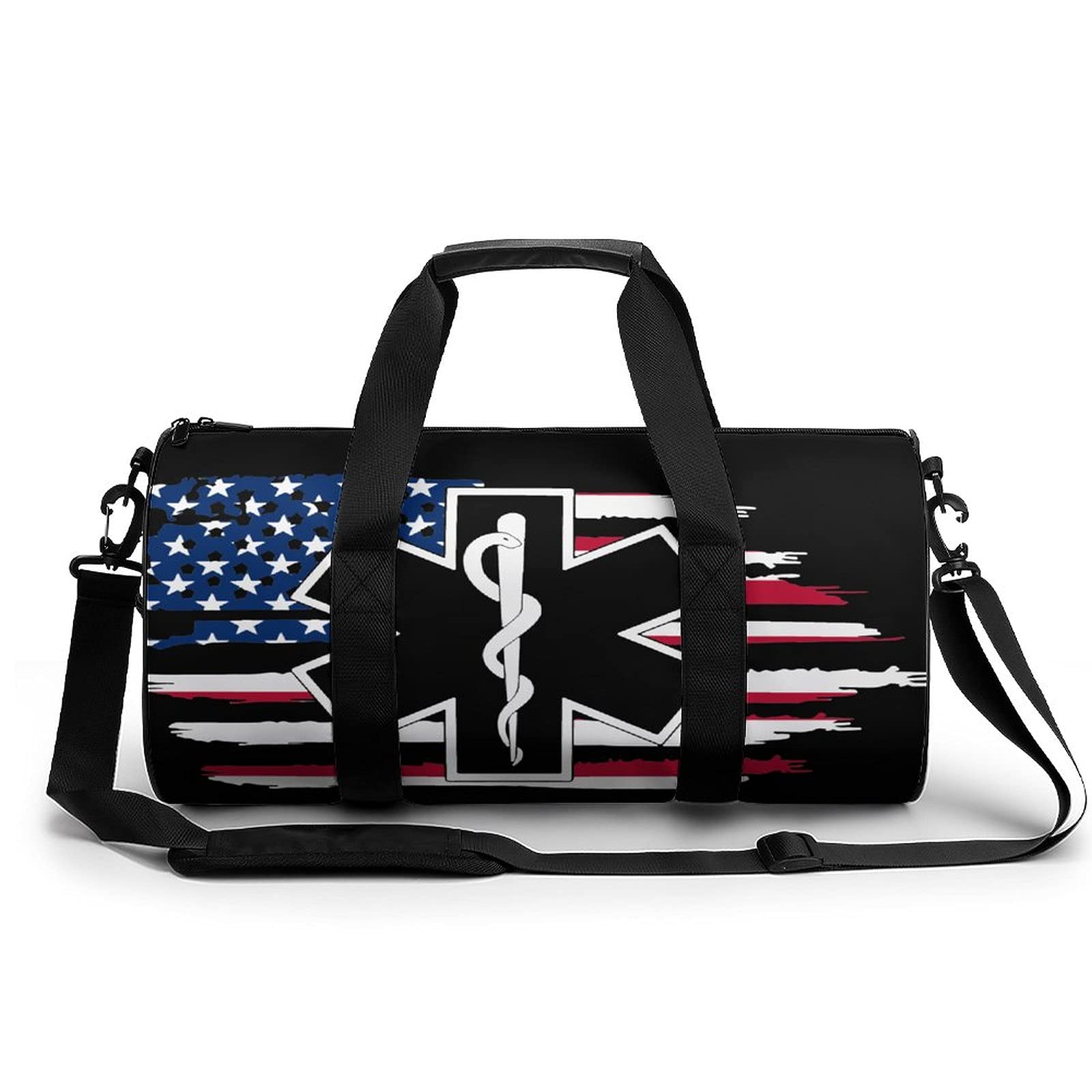 FunnyStar EMS Star of Life EMT Paramedic Gym Bag - American Flag Print Duffle Bag for Men & Women - 17.7 x 9 x 9 Inch Sports Travel Bag - Perfect for Gym, Workouts, Camping & Emergency Medical Professionals