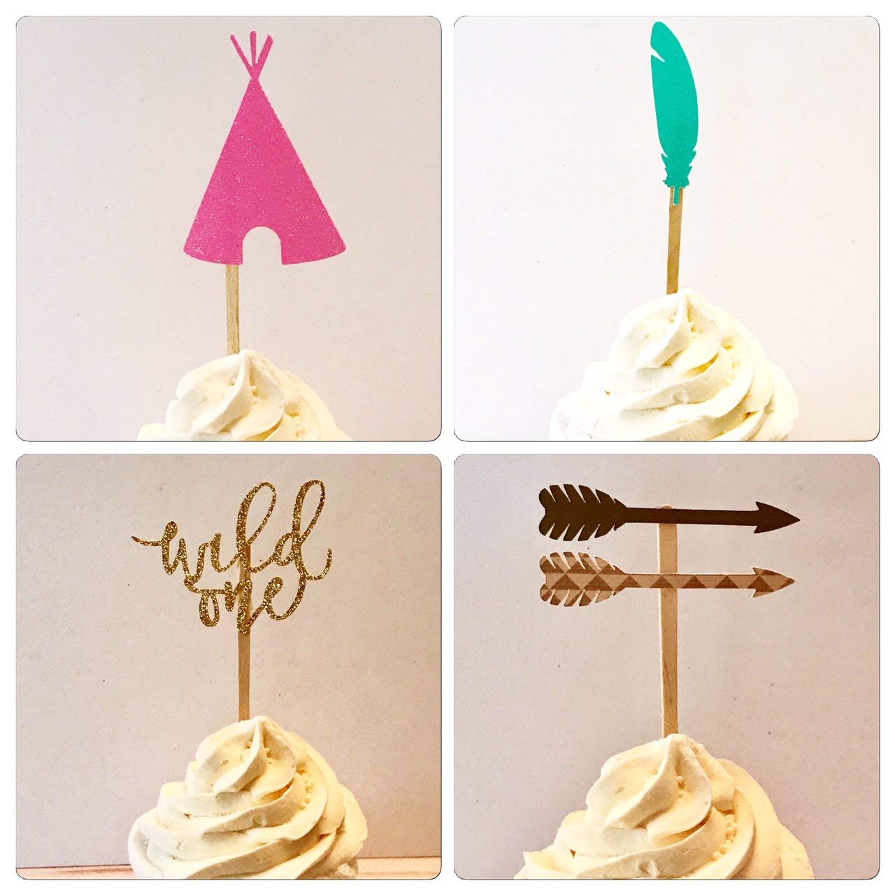 Wild One Birthday Party Cupcake Toppers - Boho Tribal Theme Decorations for 1st Birthday, Baby Shower & Gender Reveal Celebrations