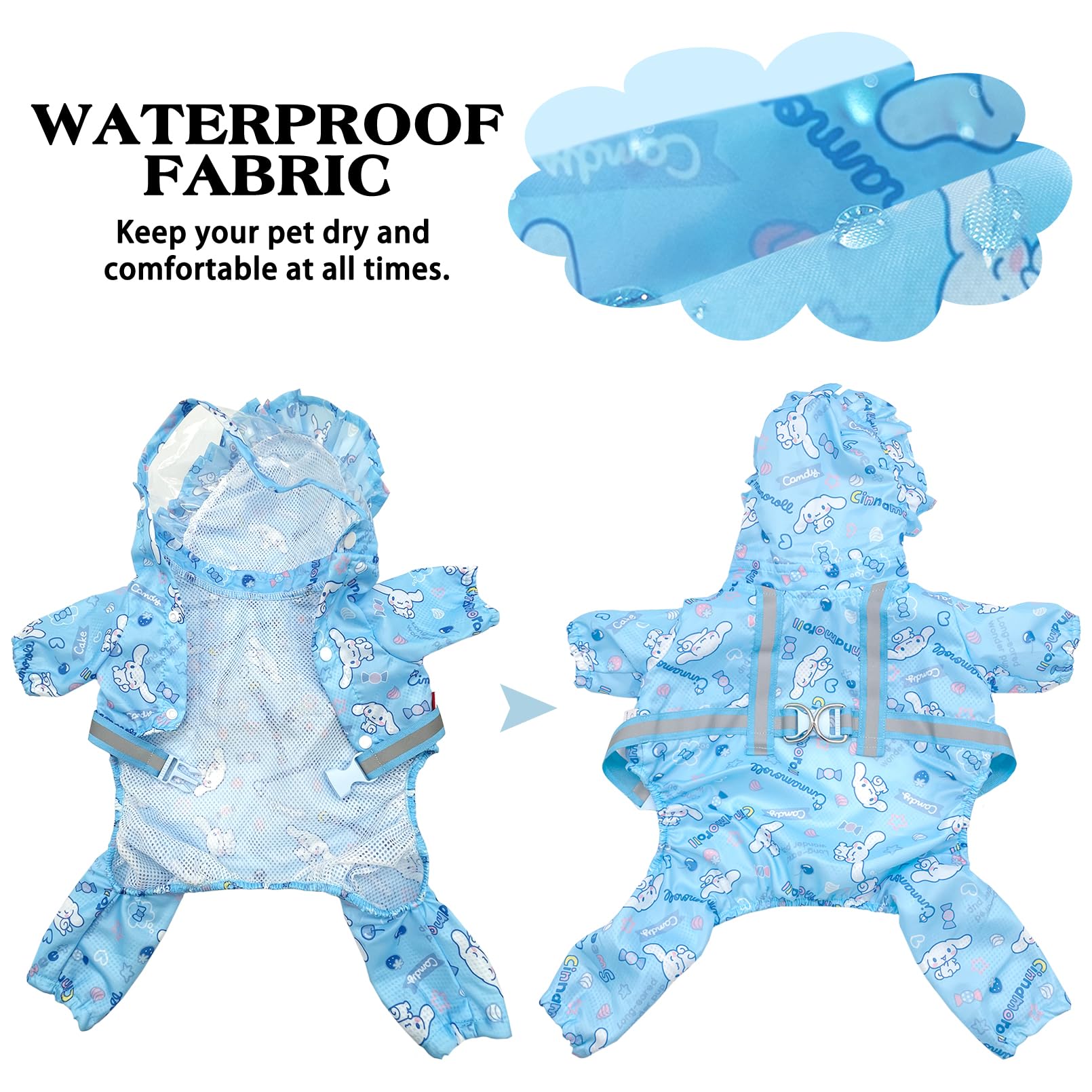Waterproof Dog Raincoat with Hood - Adjustable 4-Leg Design & Reflective Leash Hole | Lightweight Outdoor Rain Poncho for Small & Medium Dogs (Blue, X-Large) | Perfect for Walking, Hiking & Rainy Day Adventures