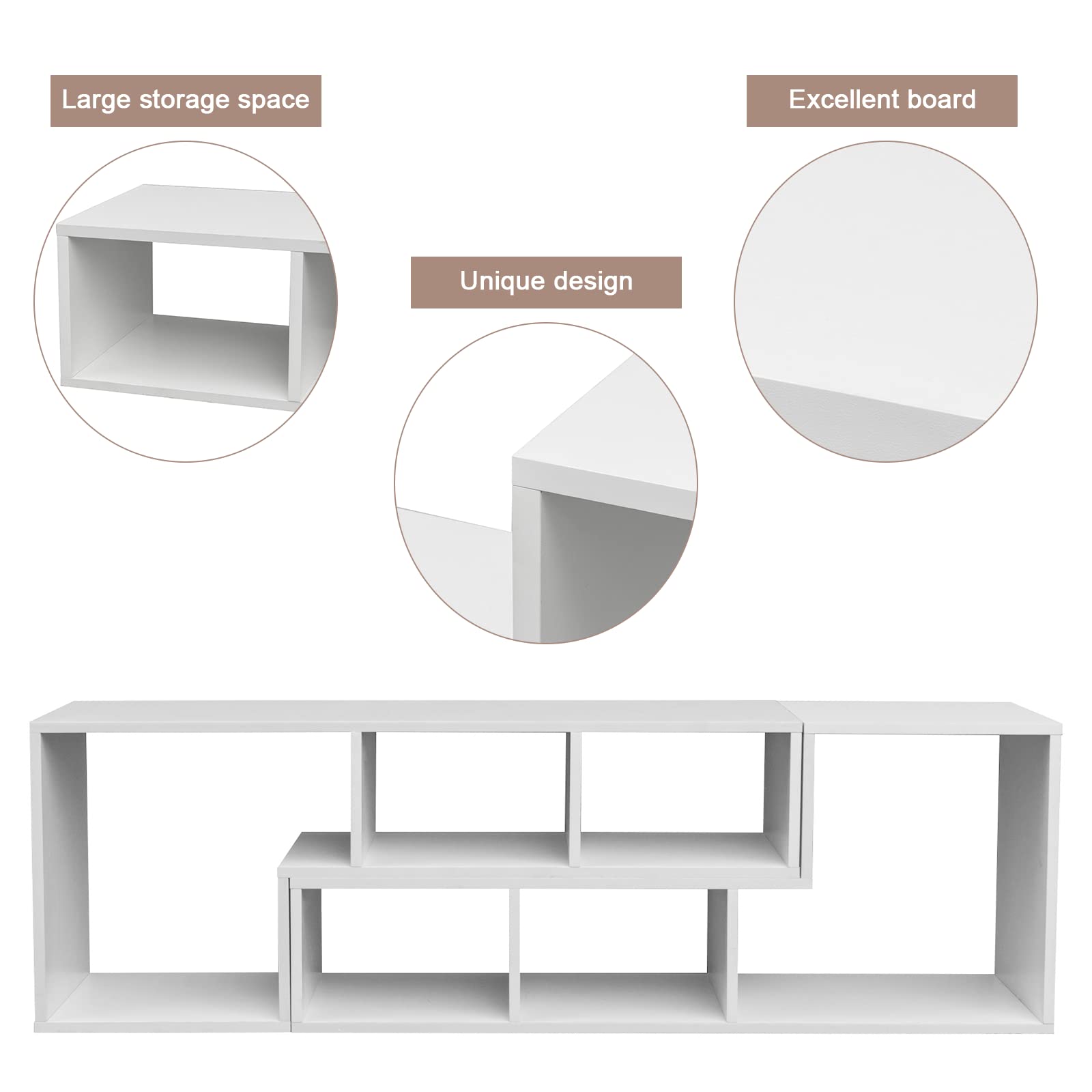 Recaceik Modern L-Shaped Cube Bookshelf - 2-Tier Bookcase & TV Stand with Open Storage Shelves for CDs, Movies, Books - Space-Saving Entertainment Center for Living Room, Bedroom, Home Office (Perfect for Small Spaces & Media Organization)