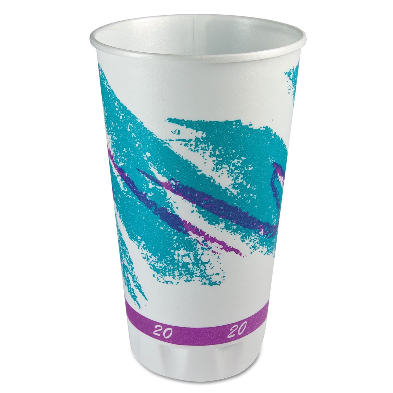 SOLO CUPS X20NJ Trophy Plus Dual Temp 20 oz Party Cups - White, Green, Purple Jazz Design (750/Carton) - Ideal for BBQs, Tailgates & Outdoor Events