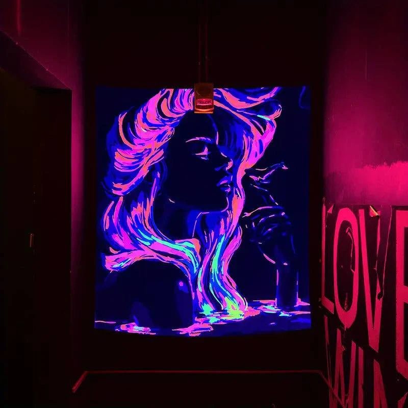 Women's Charm Official Glow Tapestry UV Art Wall Decor - Perfect for Bedroom, Living Room & Dorm Aesthetic Lighting