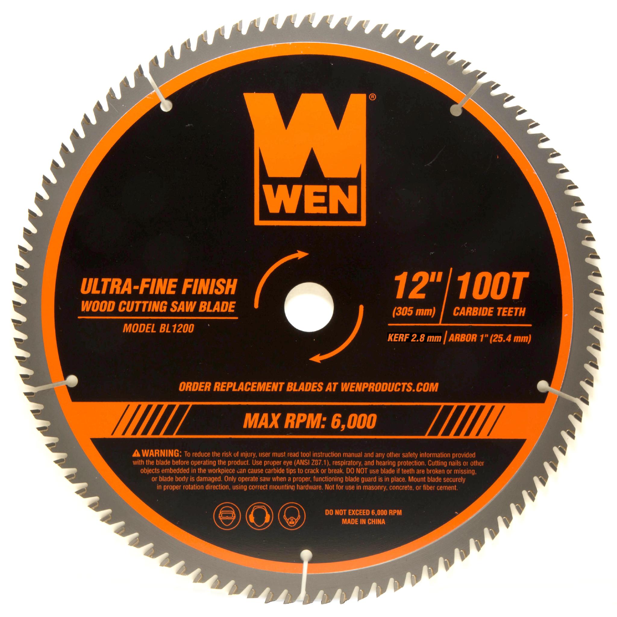 WEN BL1200 12-Inch 100-Tooth Carbide Tipped Ultra Fine Finish Professional Woodworking Saw Blade - Perfect for Miter Saws, Table Saws, and Precision Wood Cutting Projects