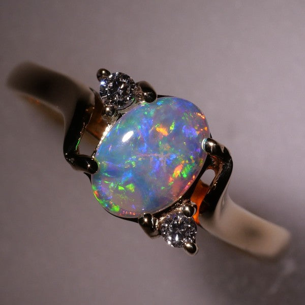 14K Yellow Gold Opal Diamond Ring for Women - Elegant Birthstone Jewelry Gift for Anniversary, Engagement & Special Occasions