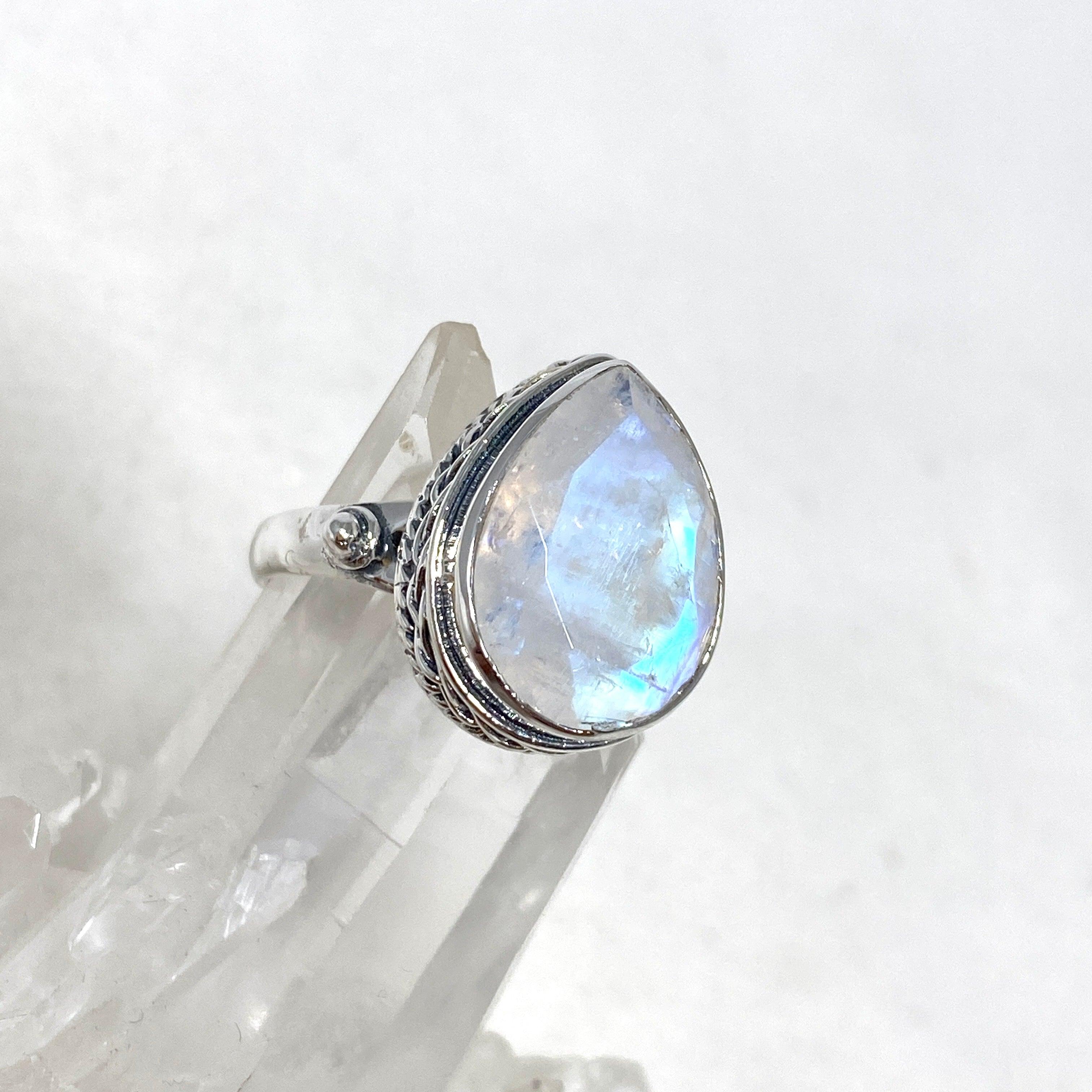 Moonstone Faceted Teardrop Ring in Sterling Silver - Elegant Bohemian Jewelry for Women | Perfect for Weddings, Parties & Everyday Wear R3817