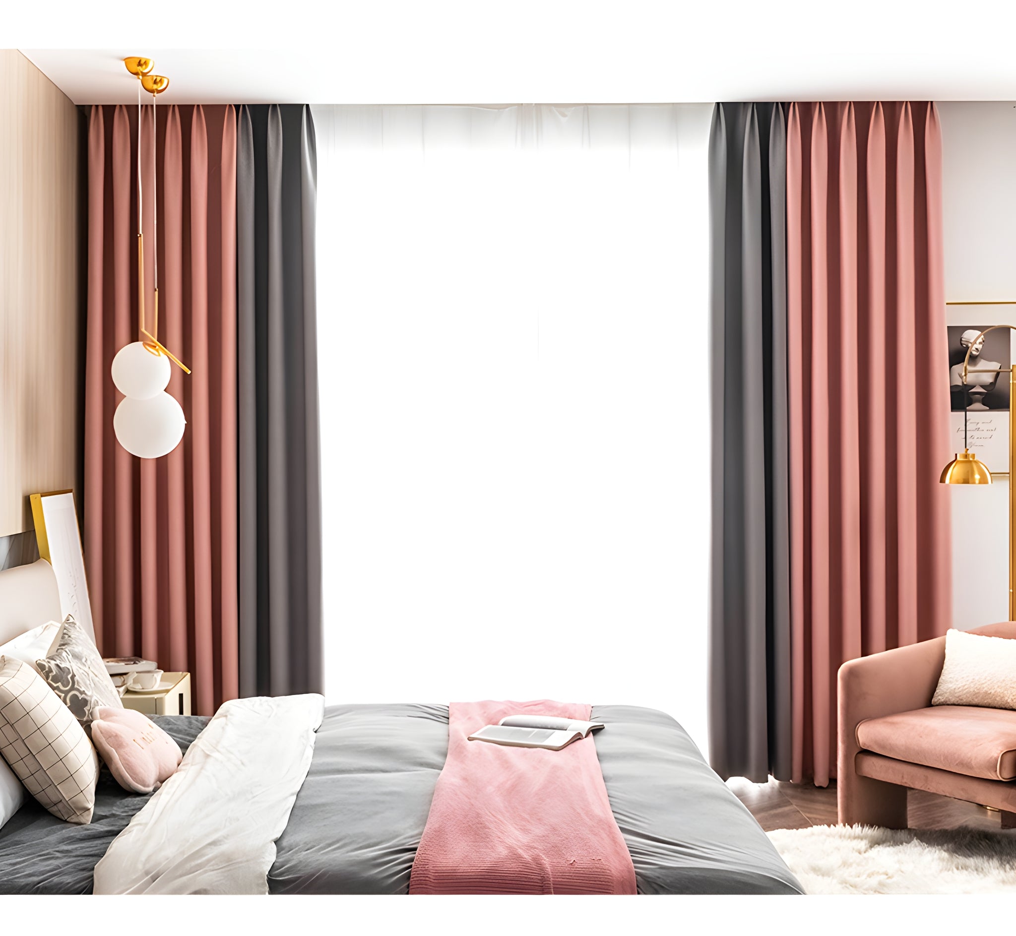 Naomi Color Blocking Blackout Curtains - Custom Room Darkening Window Drapes for Bedroom & Living Room | Noise Reducing & Light Blocking for Better Sleep