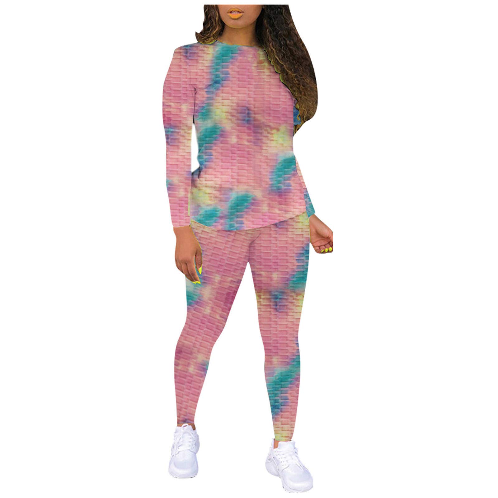 Women's 2-Piece Yoga Outfit Set - Long Sleeve Tie-Dye Sportswear Tracksuit with Pants | Perfect for Yoga, Gym Workouts & Casual Wear