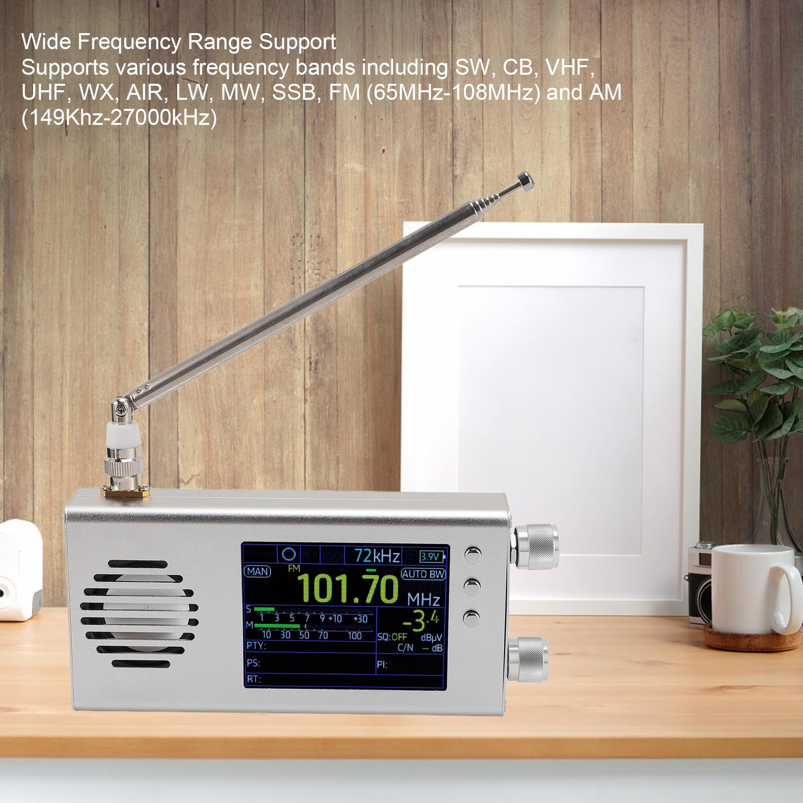 Portable Shortwave Radio - AM/FM/SW/CB/VHF/UHF/WX/AIR/LW/MW Full Band Receiver with SSB, 5000mAh Rechargeable Battery, Stereo Speaker & Antenna - Perfect for Emergency Preparedness, Camping, Travel & Outdoor Adventures (Silver)