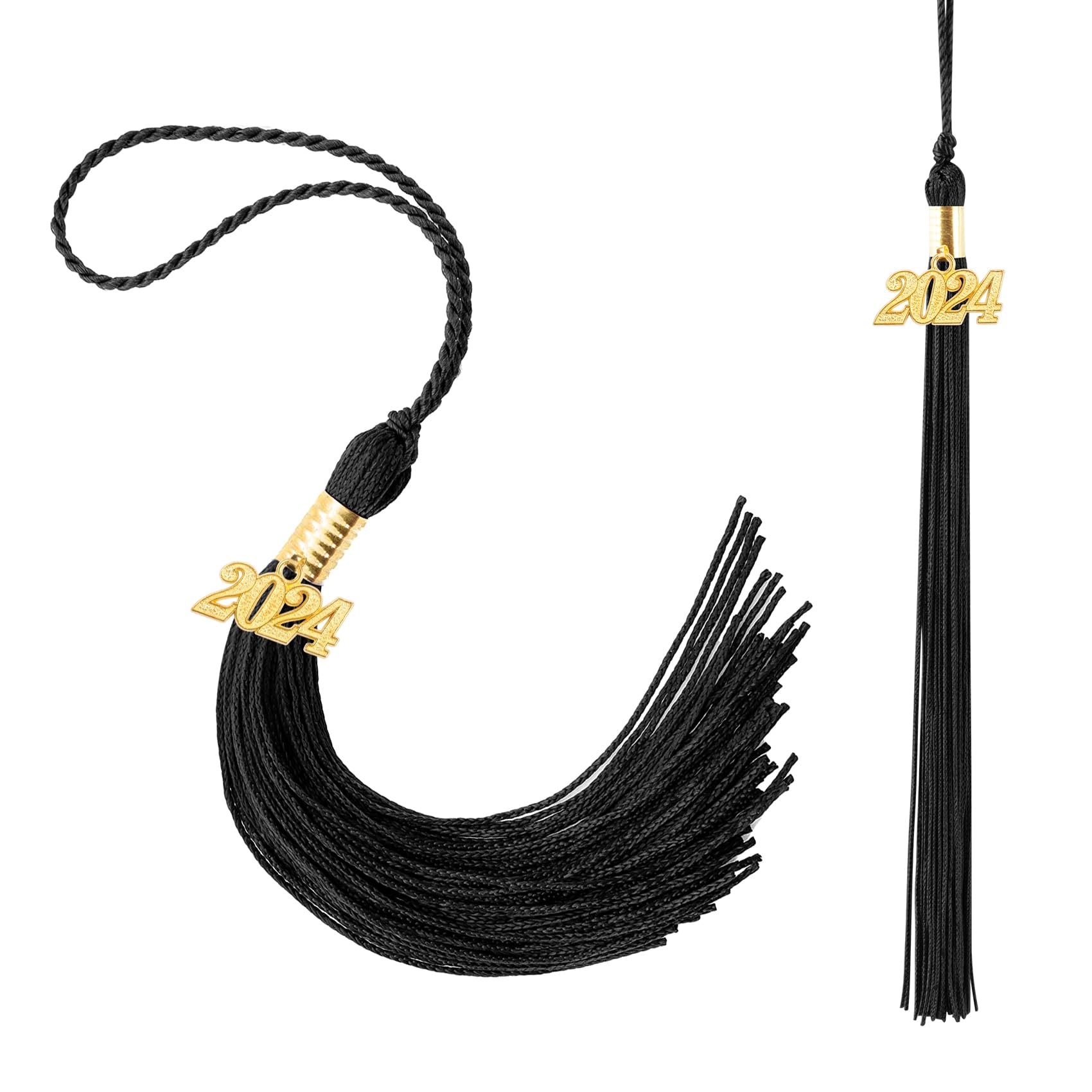 2024 Graduation Tassel Set - 2 Pack Black Cap Tassels with 2024 Year Charm | Perfect for High School & College Graduation Ceremonies, Photo Props, and Graduation Party Decorations