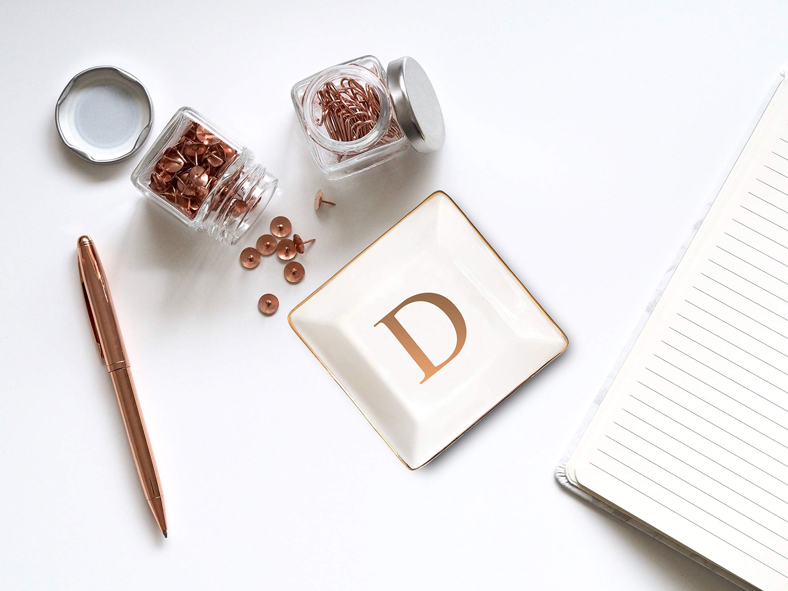 Personalized Ceramic Jewelry Tray with Gold Initials - Elegant Ring Dish, Trinket Bowl & Key Holder - Perfect Wedding, Engagement Gift & Home Decor for Dresser, Vanity or Nightstand Organization