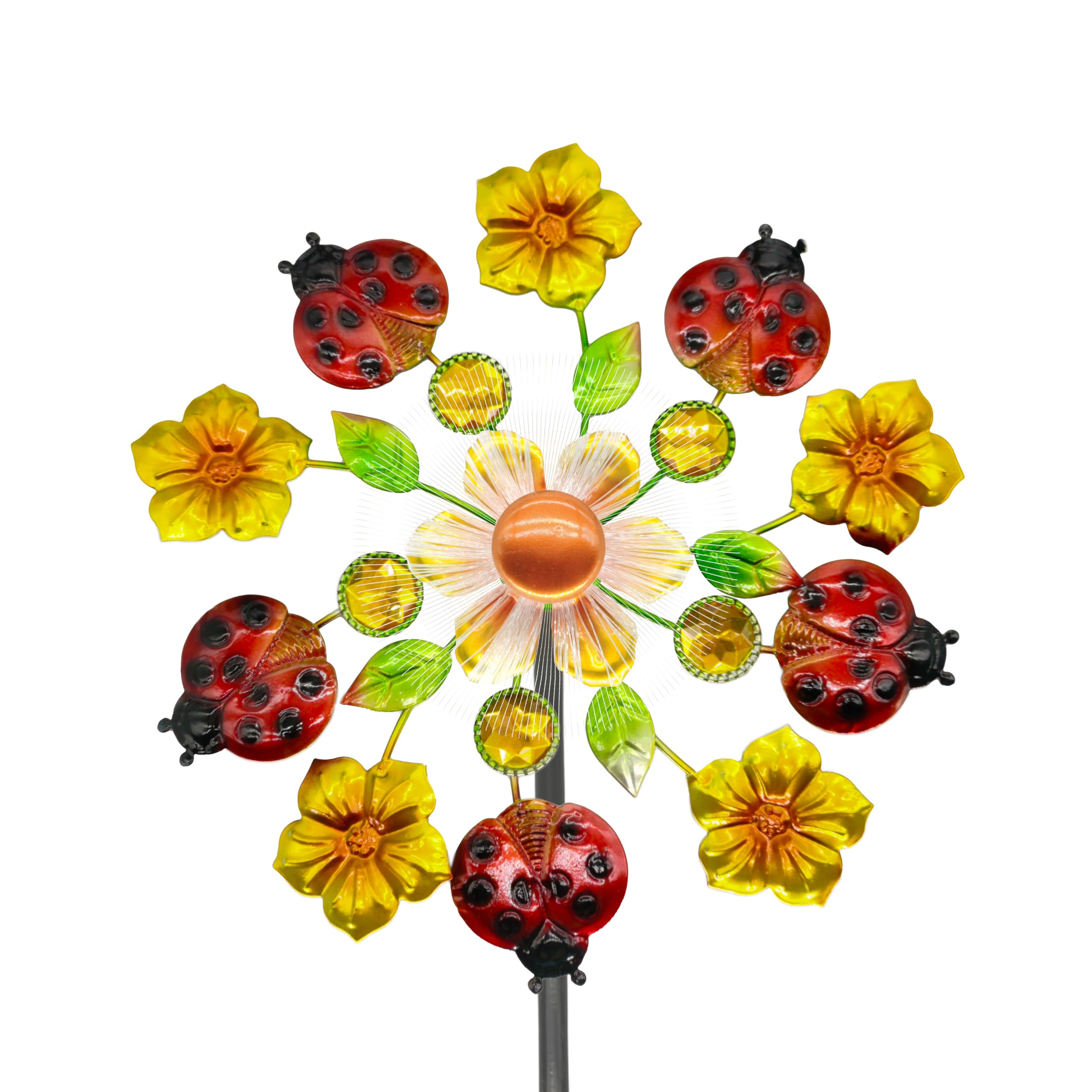 40 Inch Solar-Powered Metal Wind Spinner with Multi-Color LED Lights - Outdoor Kinetic Windmill Sculpture for Yard, Garden & Patio Decoration | Weather-Resistant Beetle Design for Lawn, Backyard & Landscape Lighting