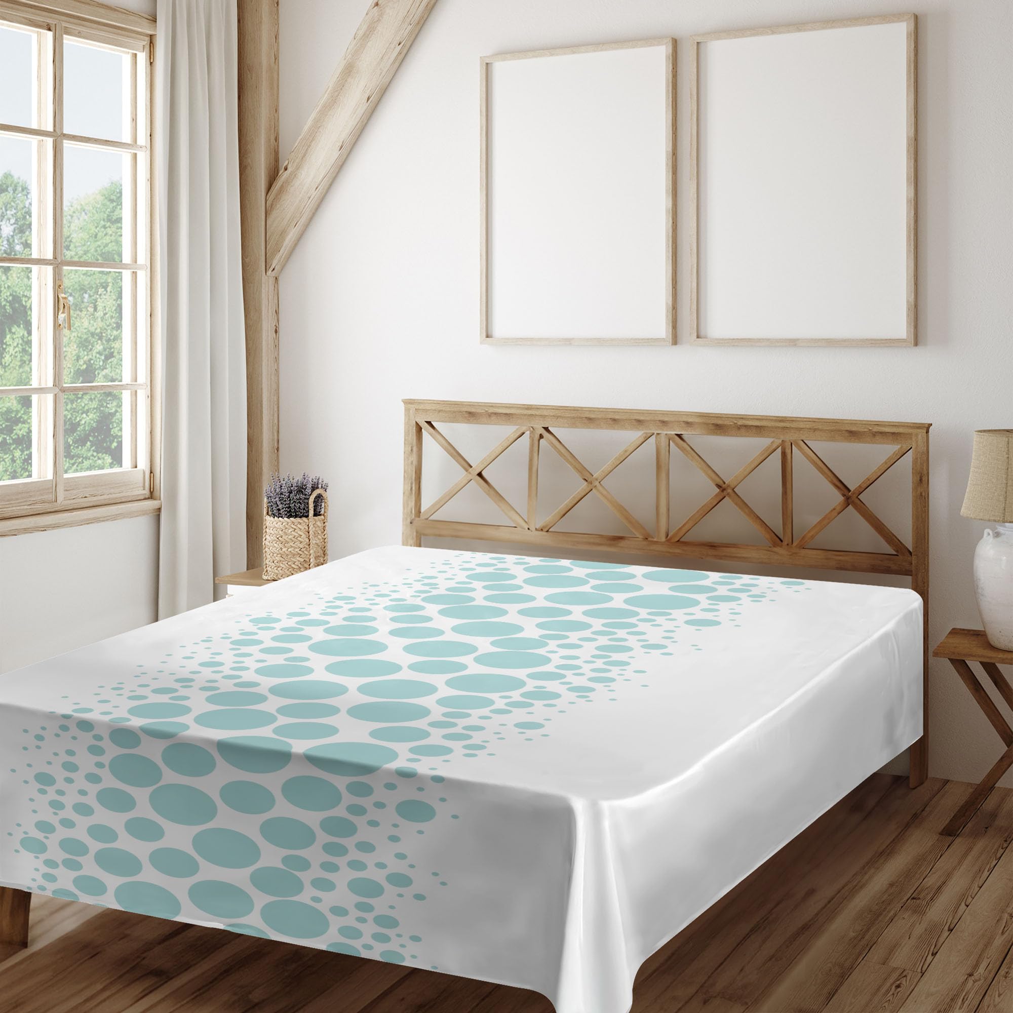 Ambesonne Under The Sea Full Size Flat Sheet - Ocean Themed Geometric Bubble Print Soft Decorative Top Sheet - Sky Blue & White Bedding for Coastal, Nautical or Kids Room Decor