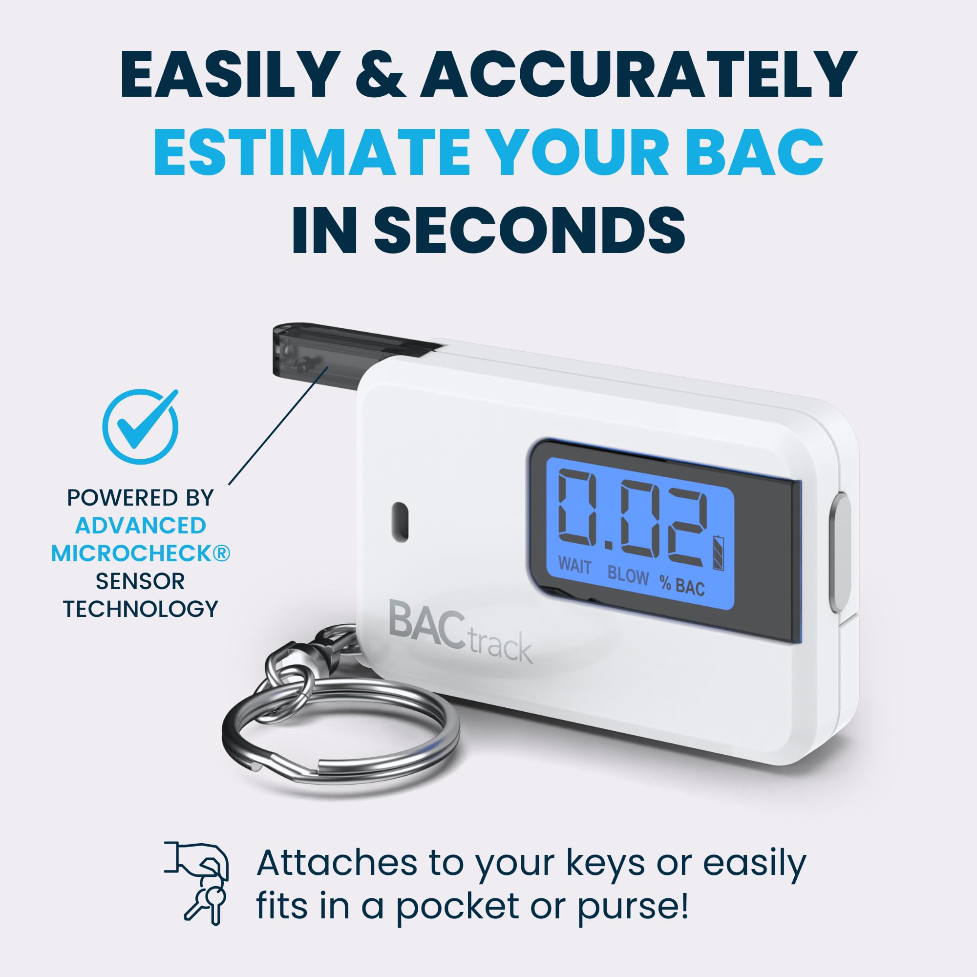BACtrack Go Keychain Breathalyzer (White) with 20 Disposable Mouthpieces - Portable Alcohol Tester for Personal & Professional Use - Perfect for Parties, Events, and Workplace Safety