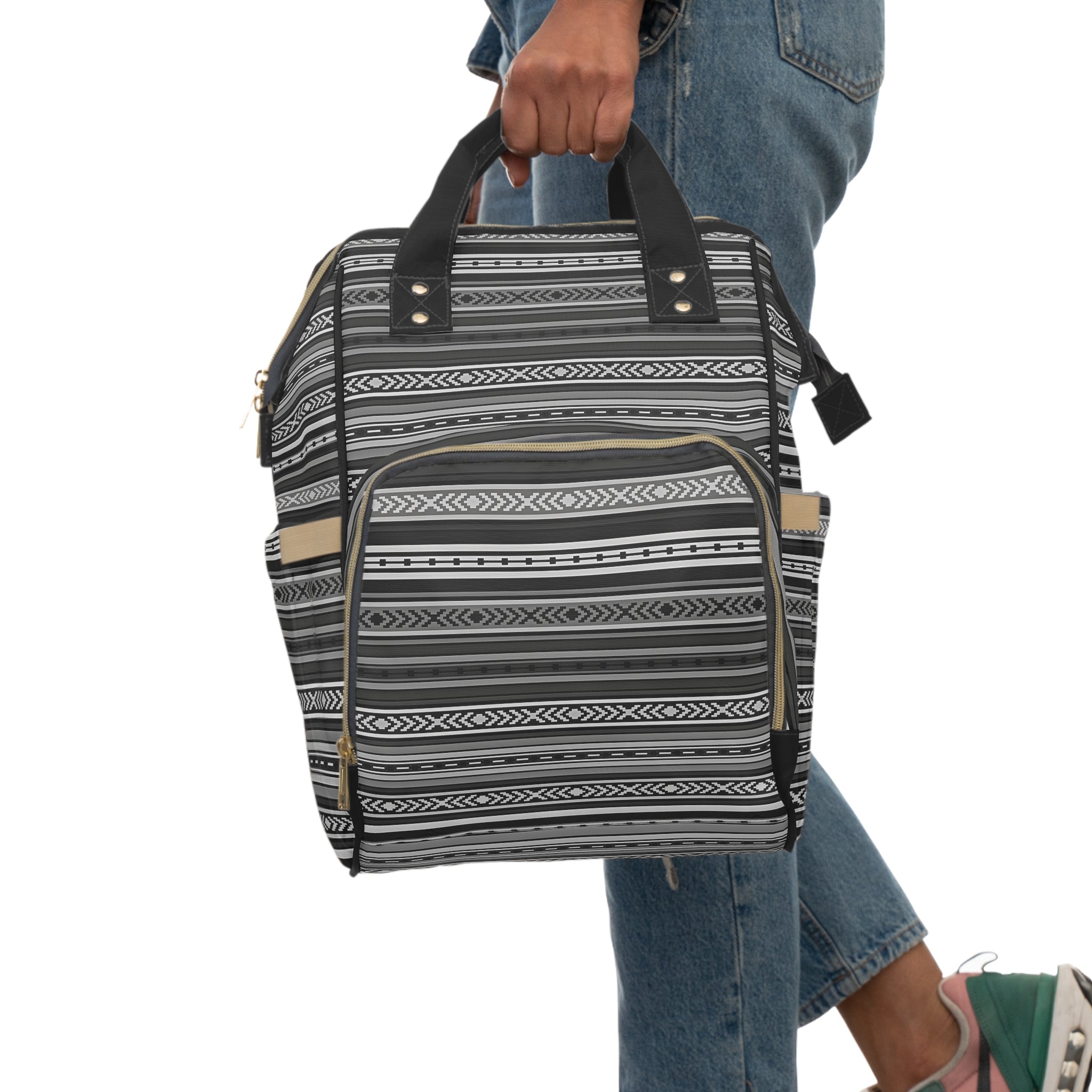 Gray Santa Fe Southwestern Diaper Backpack - Multifunctional Baby Bag for Travel, Hiking & Daily Use with Parents & Caregivers